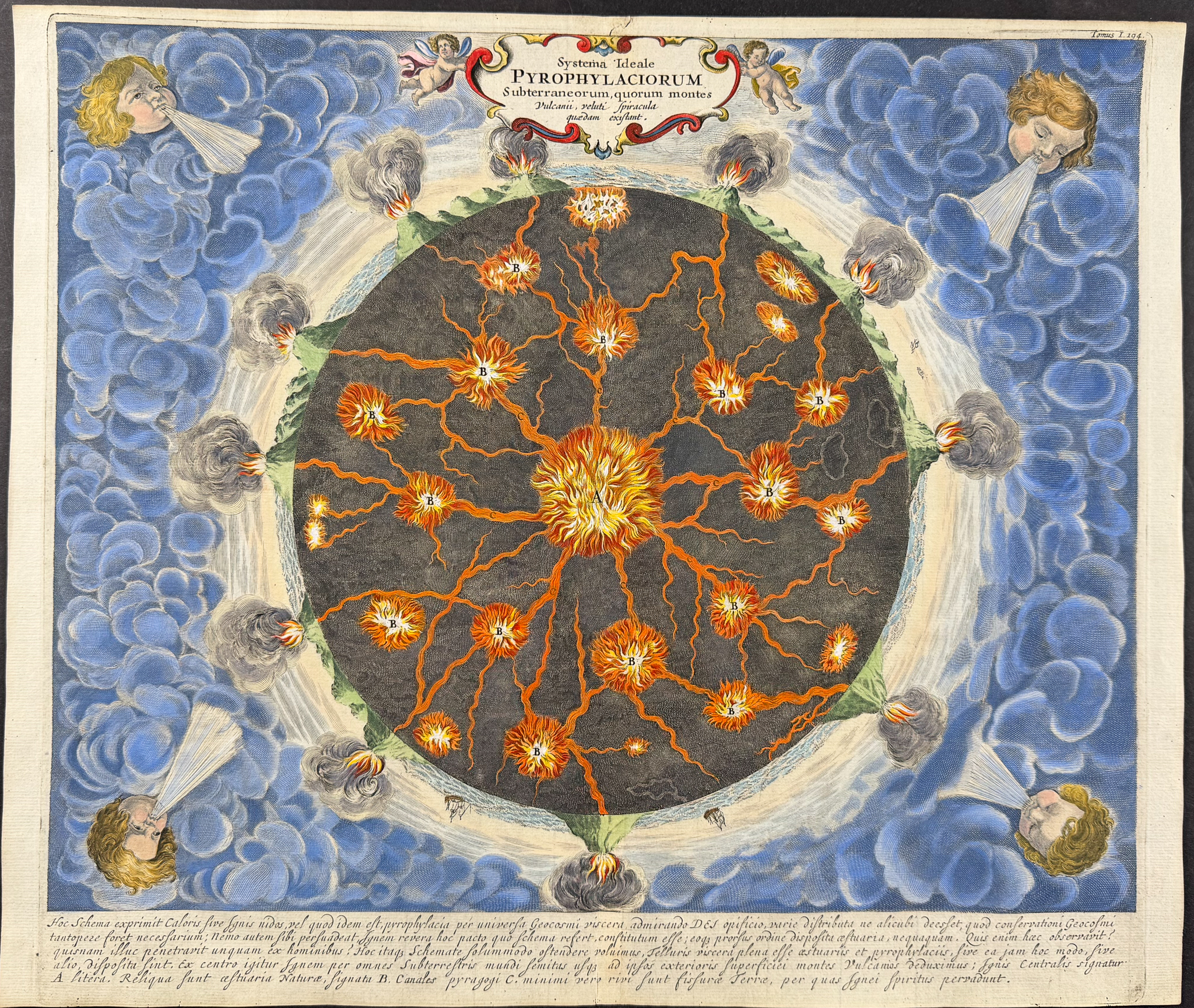 Kircher, pub. 1682 - Diagram of the Earth and the Volcanic Spots and Molten Core