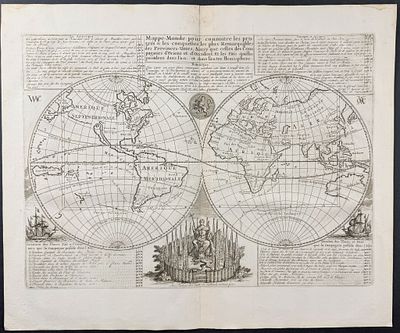 Chatelain - Map of the World with New Holland (Australia) & New Zealand in Outline. This 
