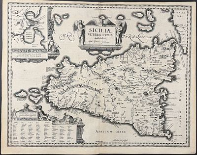 Bertius's Ptolemy, pub. 1618 - Map of Sicily. This handsome map is from Petrus Bertius's Theatri 