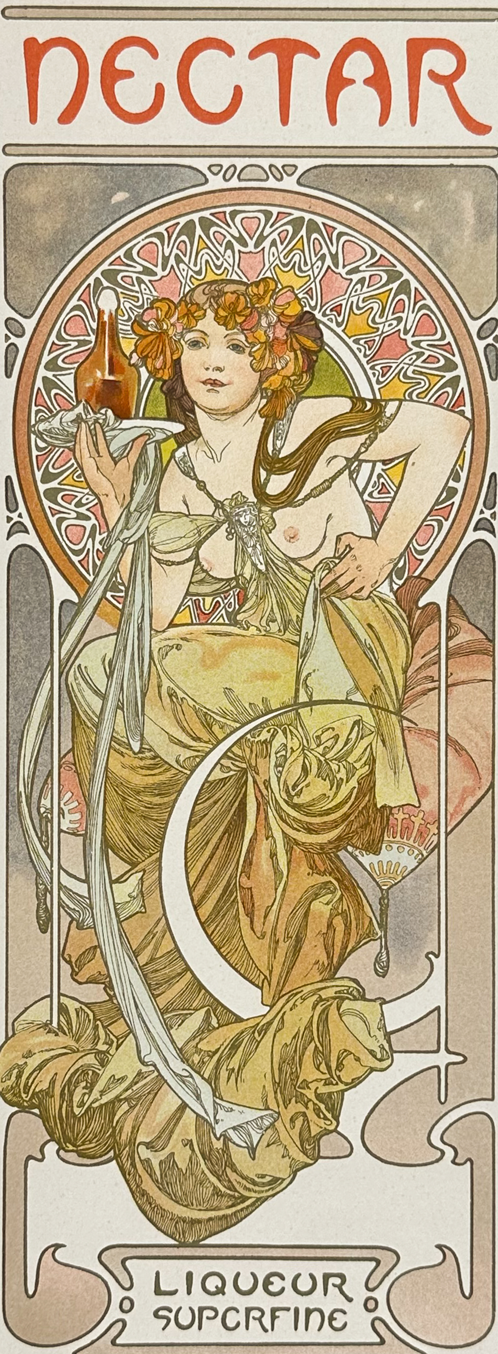 Mucha, Folio - Illustration of Topless Woman for Nectar Liquer. 14