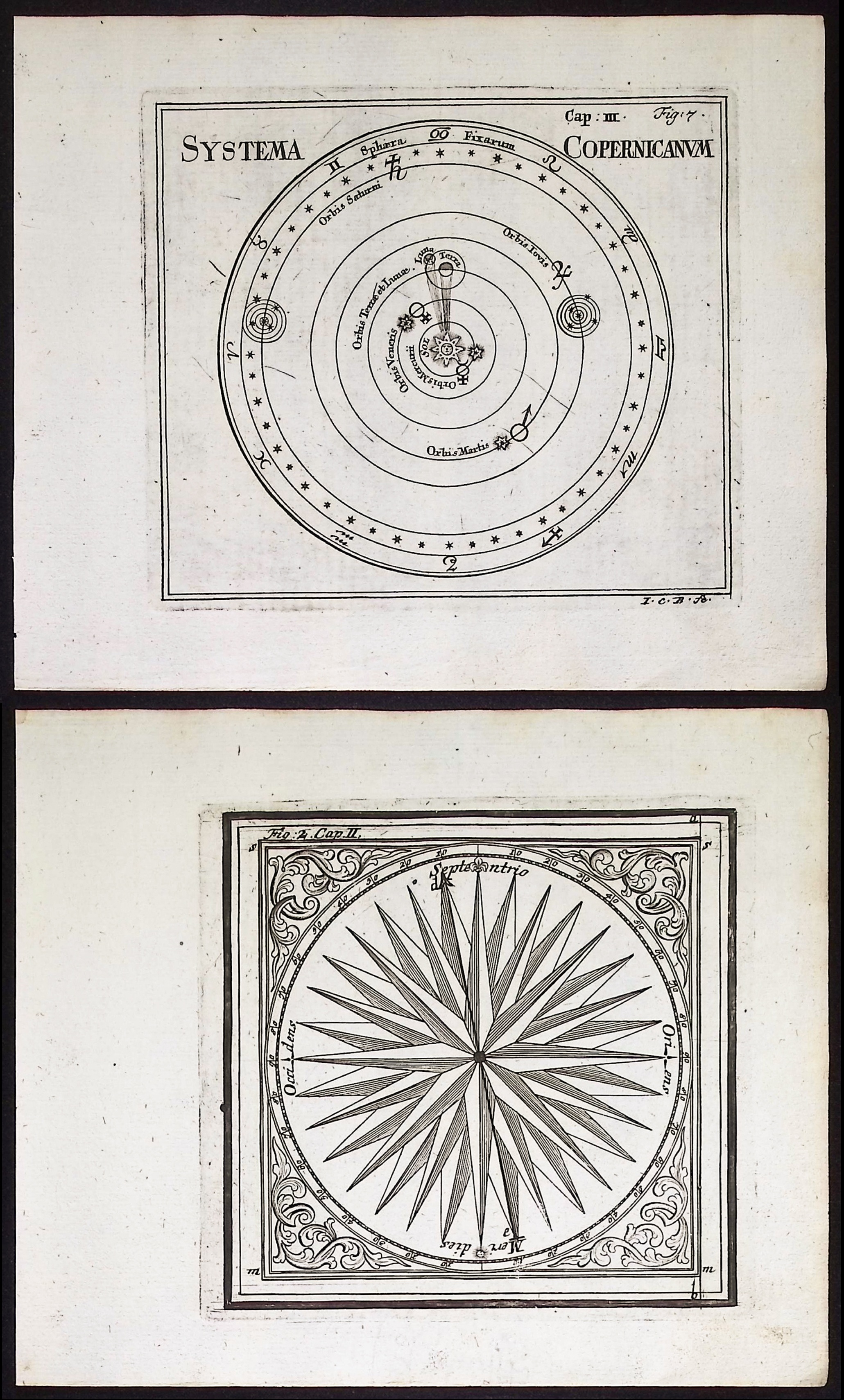 Thomas - 8 Engravings of Scientific Diagrams, Celestial Charts, Compass Rose