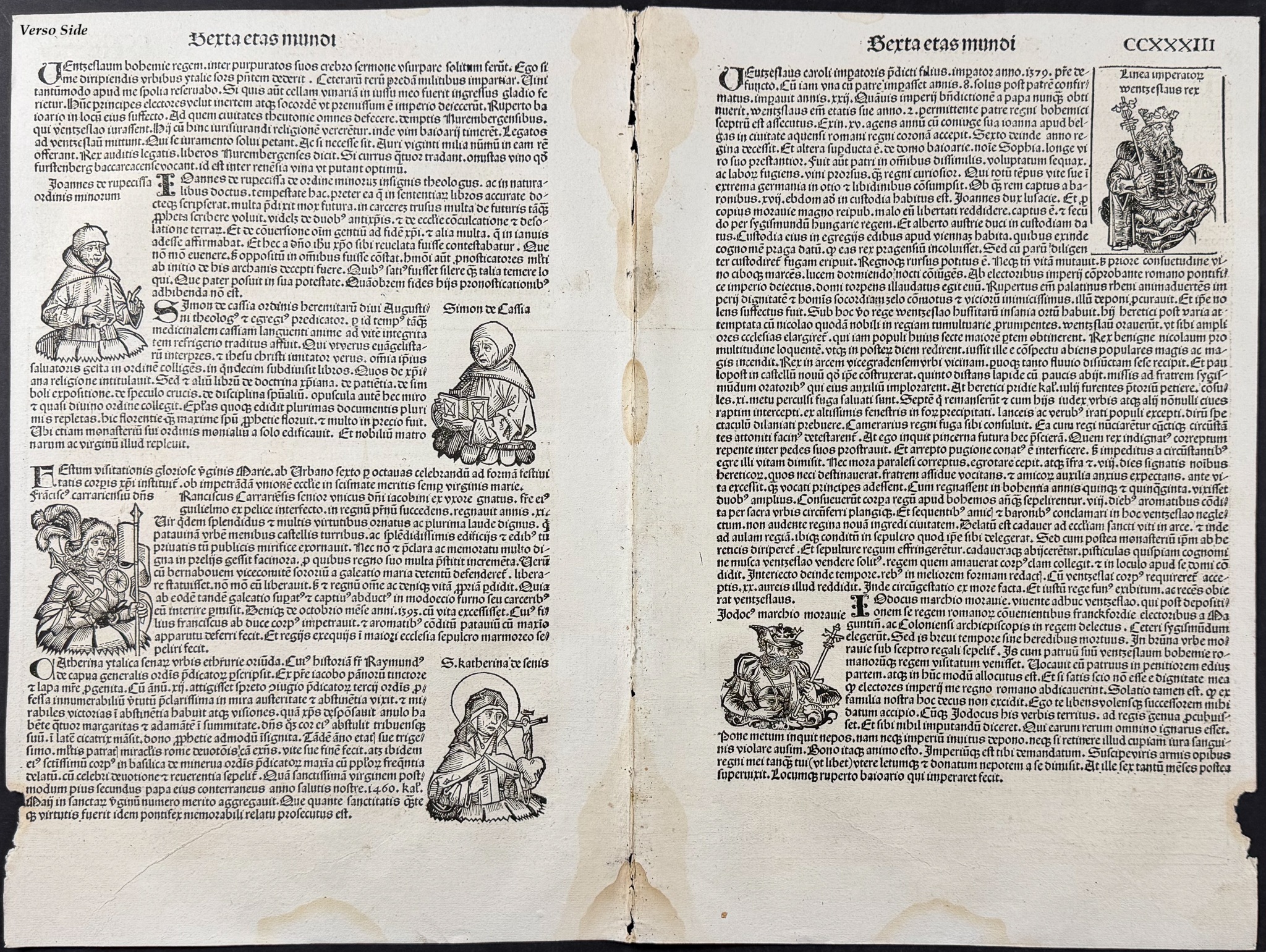 Schedel, pub. 1493 - 10 Pages with Text & Images of Historical Figures