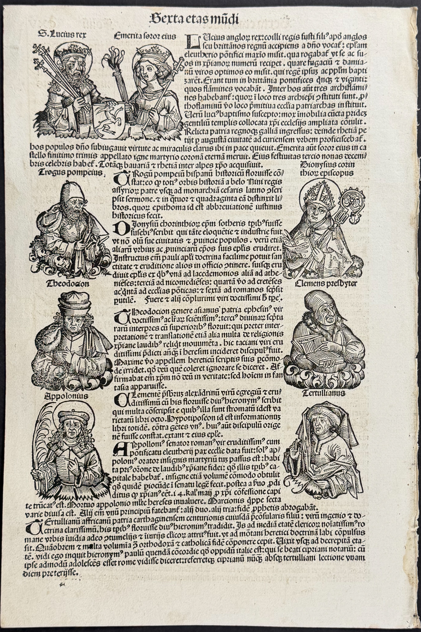Schedel, pub. 1493 - 10 Pages with Text & Images of Historical Figures