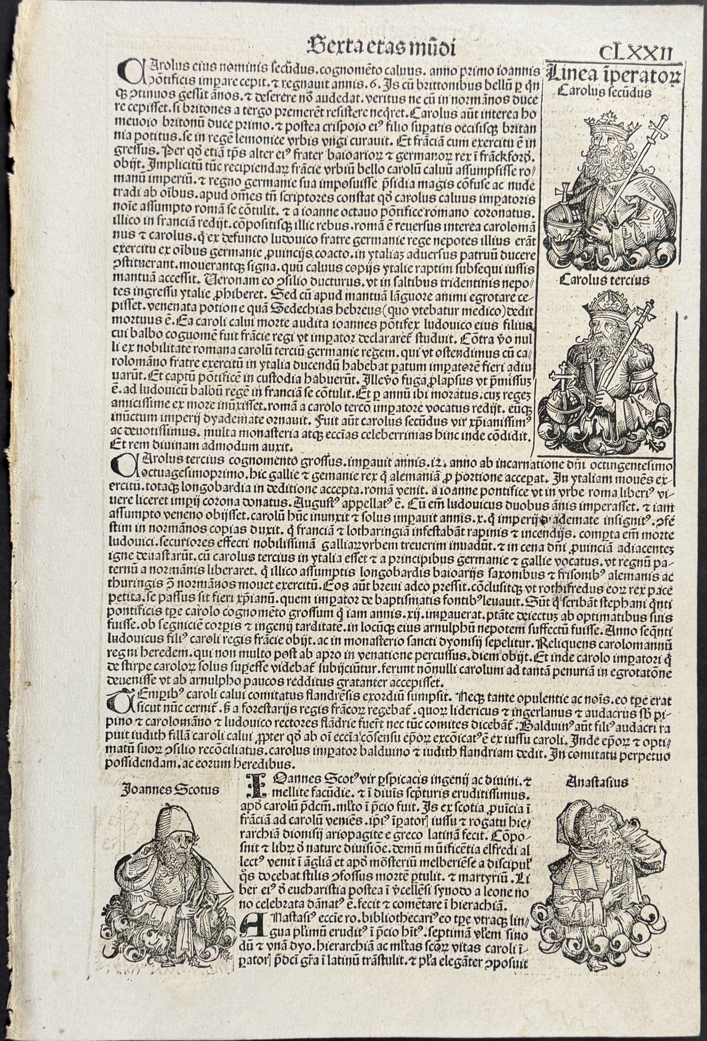 Schedel, pub. 1493 - 10 Pages with Text & Images of Historical Figures