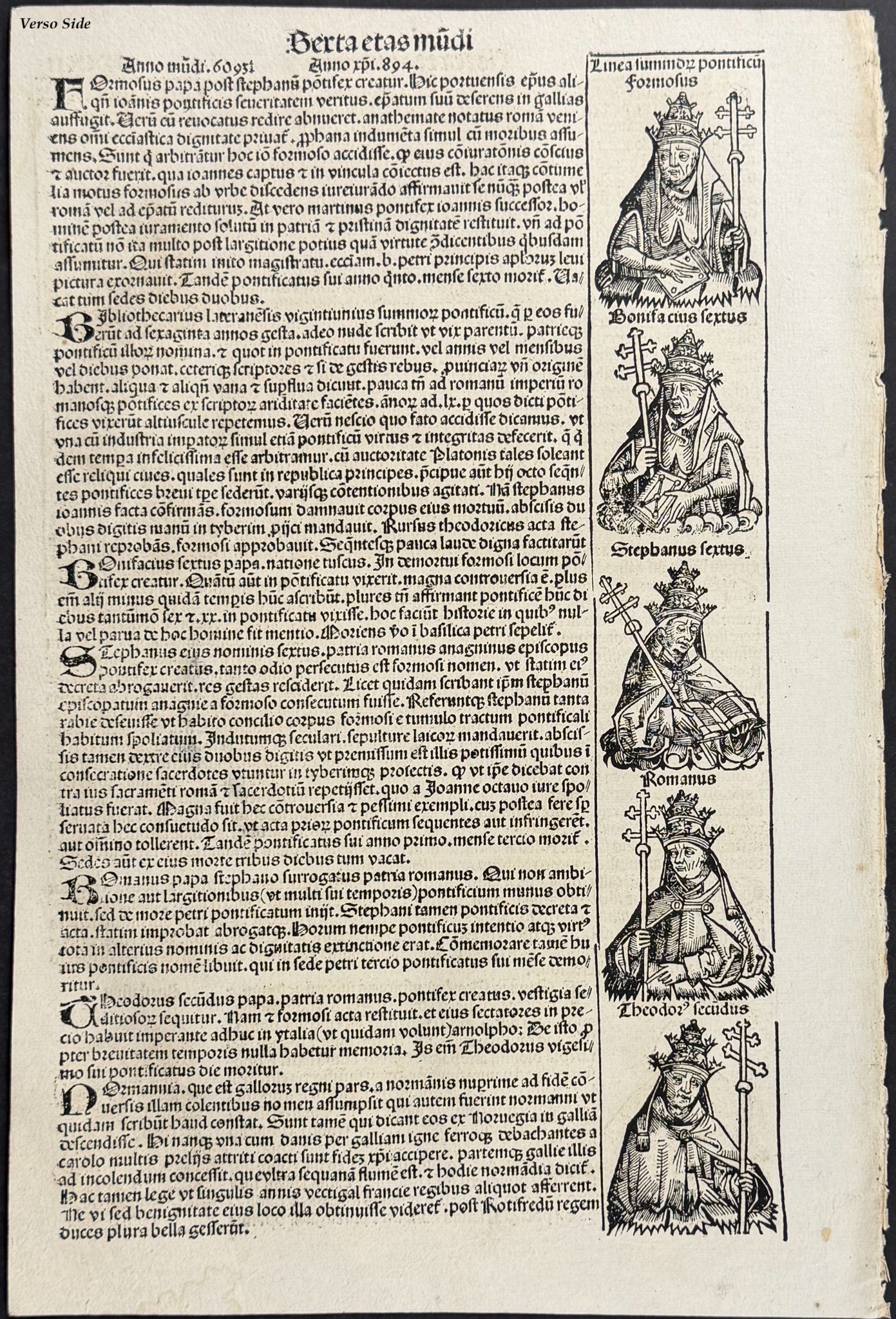 Schedel, pub. 1493 - 10 Pages with Text & Images of Historical Figures