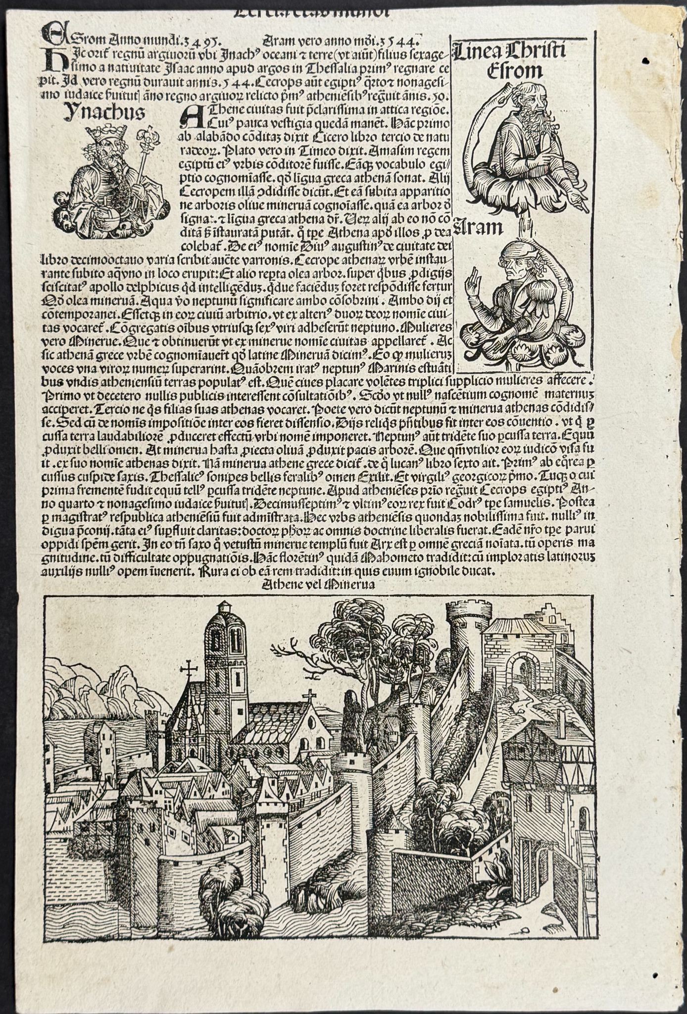 Schedel, pub. 1493 - 9 Pages with Text & Images of Historical Figures, Towns, Scenes