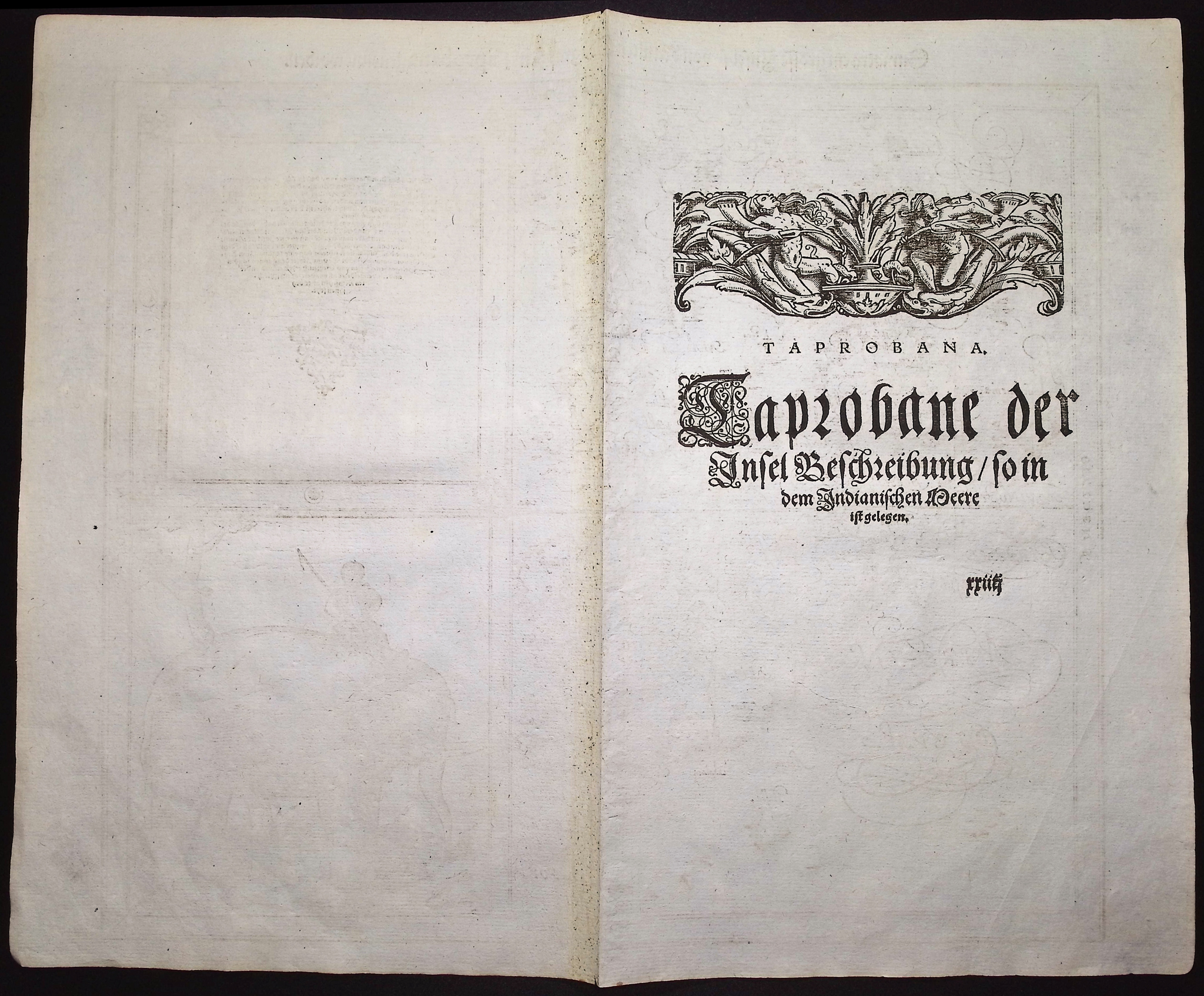 Munster, pub. 1592 - Map of Taprobana, Island in Sumatra, with inset of Elephant
