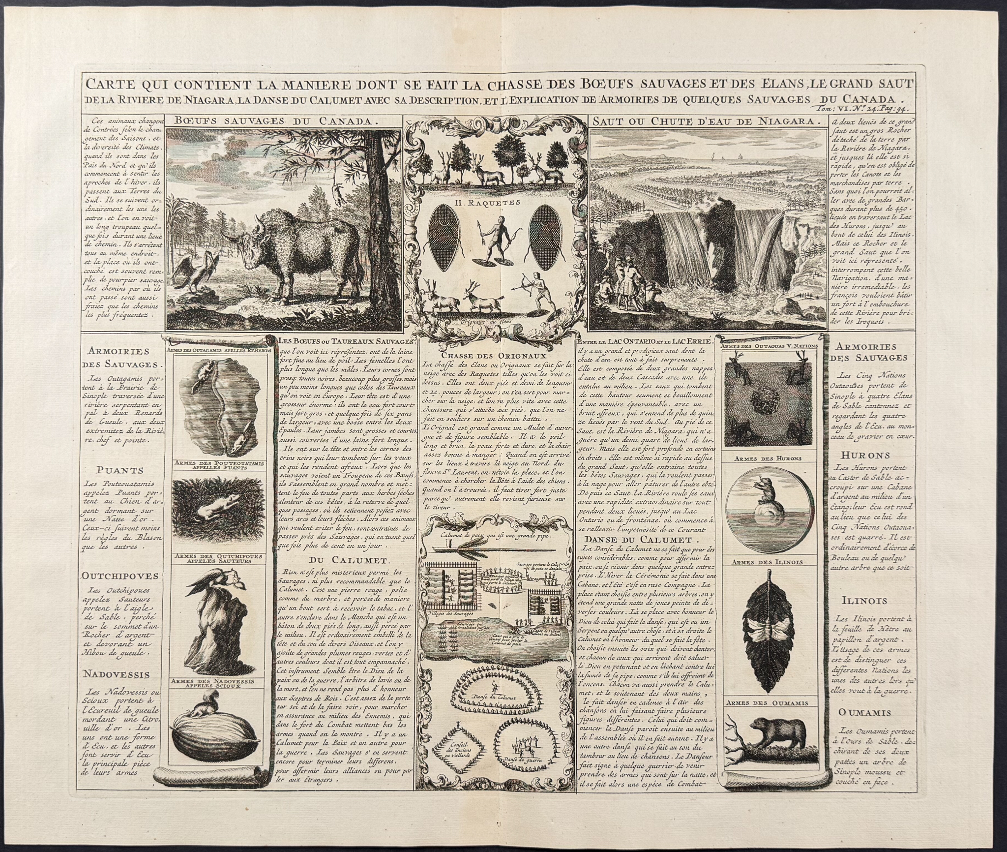 Chatelain - Pair of Engravings of America (Niagara Falls, Buffalo, Native Americans, Beaver, Hunting)