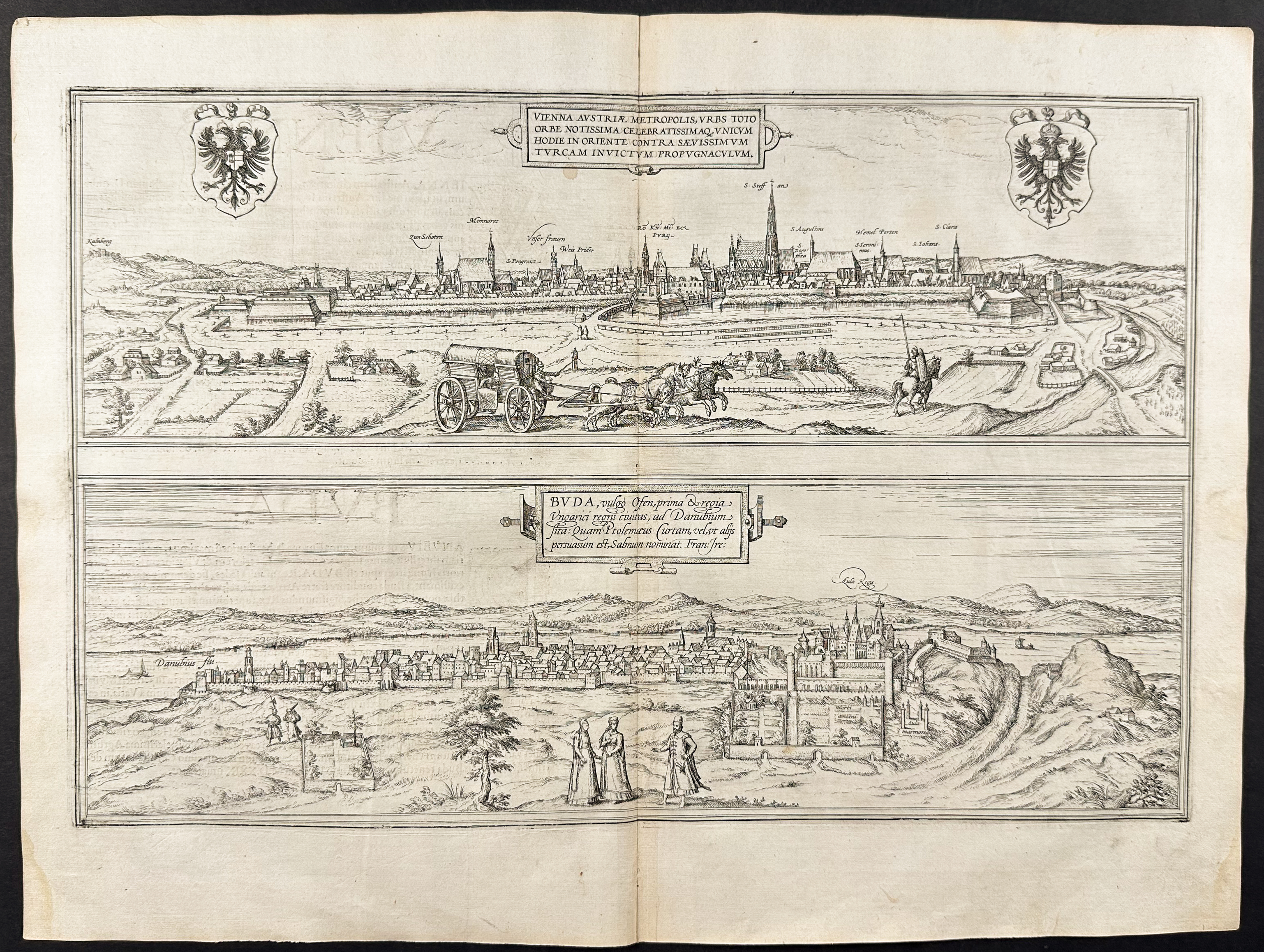 Braun & Hogenberg, pub. 1575 - View of Vienna, Austria, and Buda, Hungary
