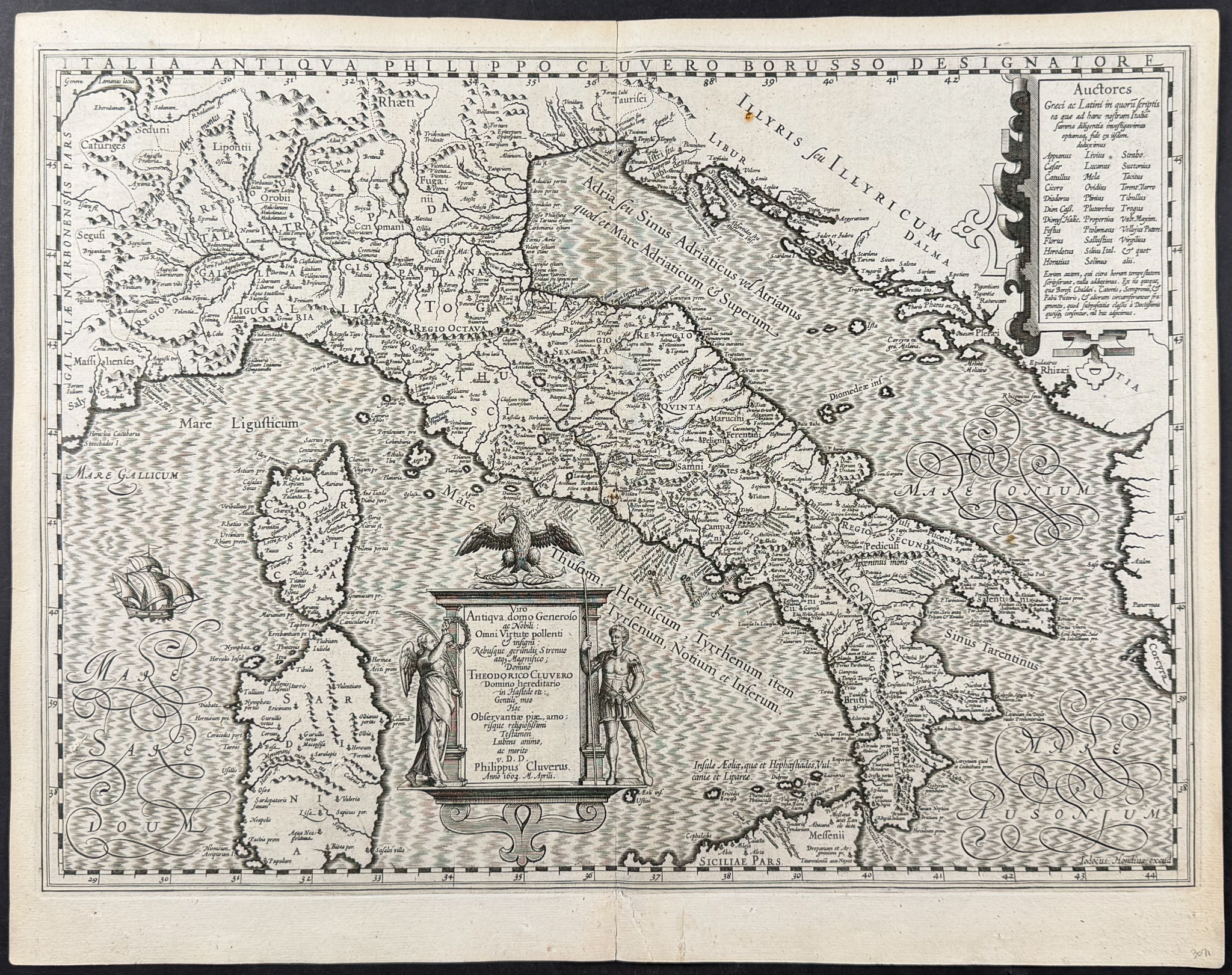 Bertius's Ptolemy, pub. 1618 - Map of Italy with Sardinia, Corsica
