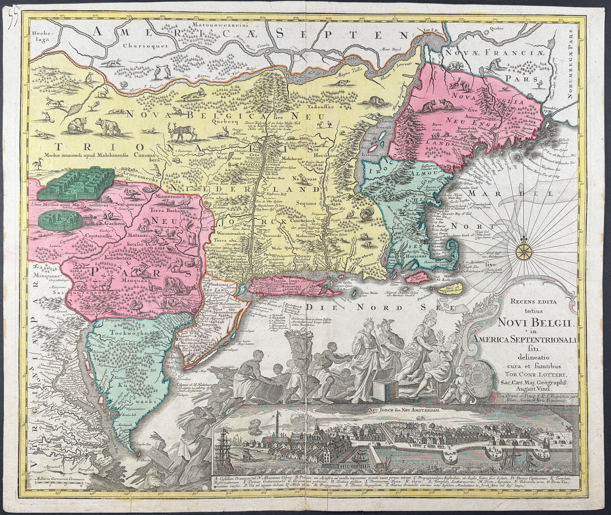 Seutter - Map of New England [Recens edita totius Novi Belgii in America Septentrionali]