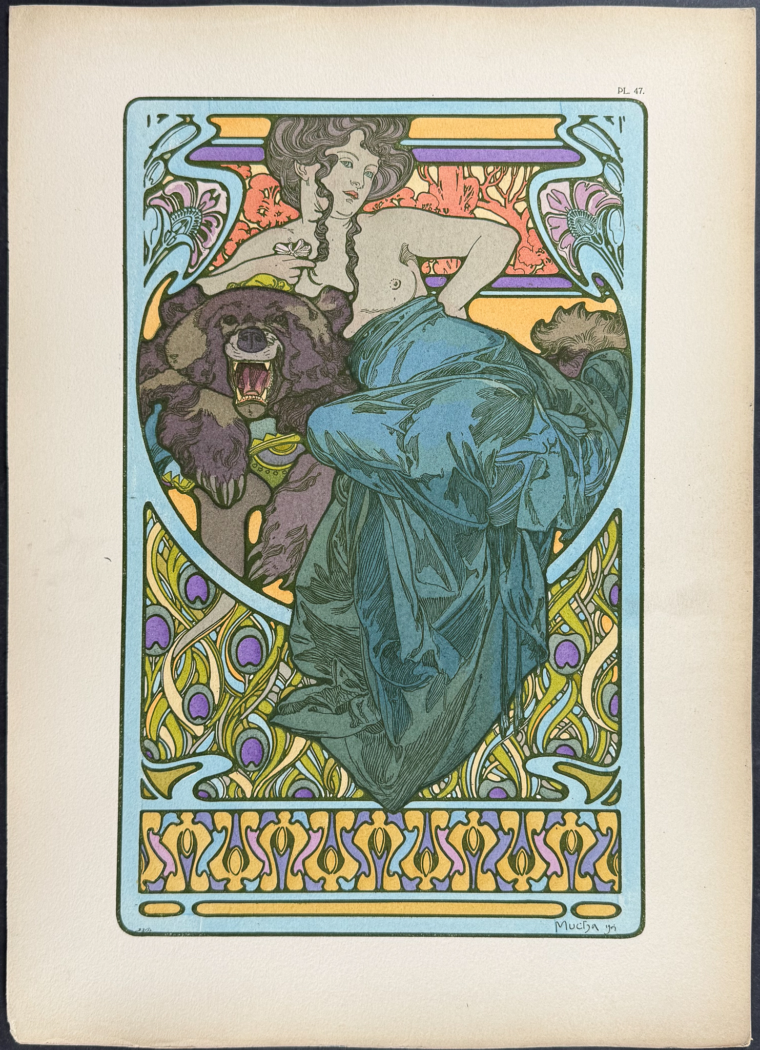 Mucha, Folio - Illustration of Topless Woman & Bear. 47