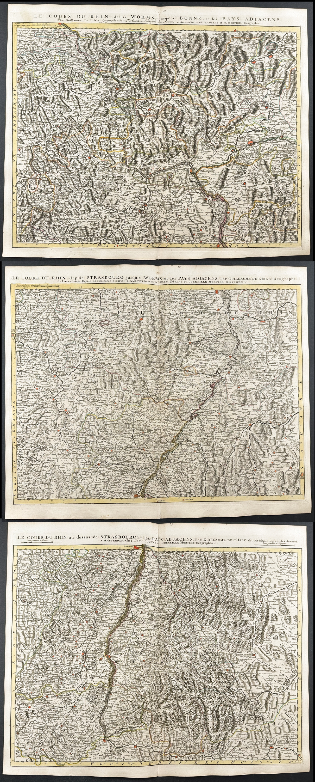 De L'Isle - Group of 3 Maps of the Rhine