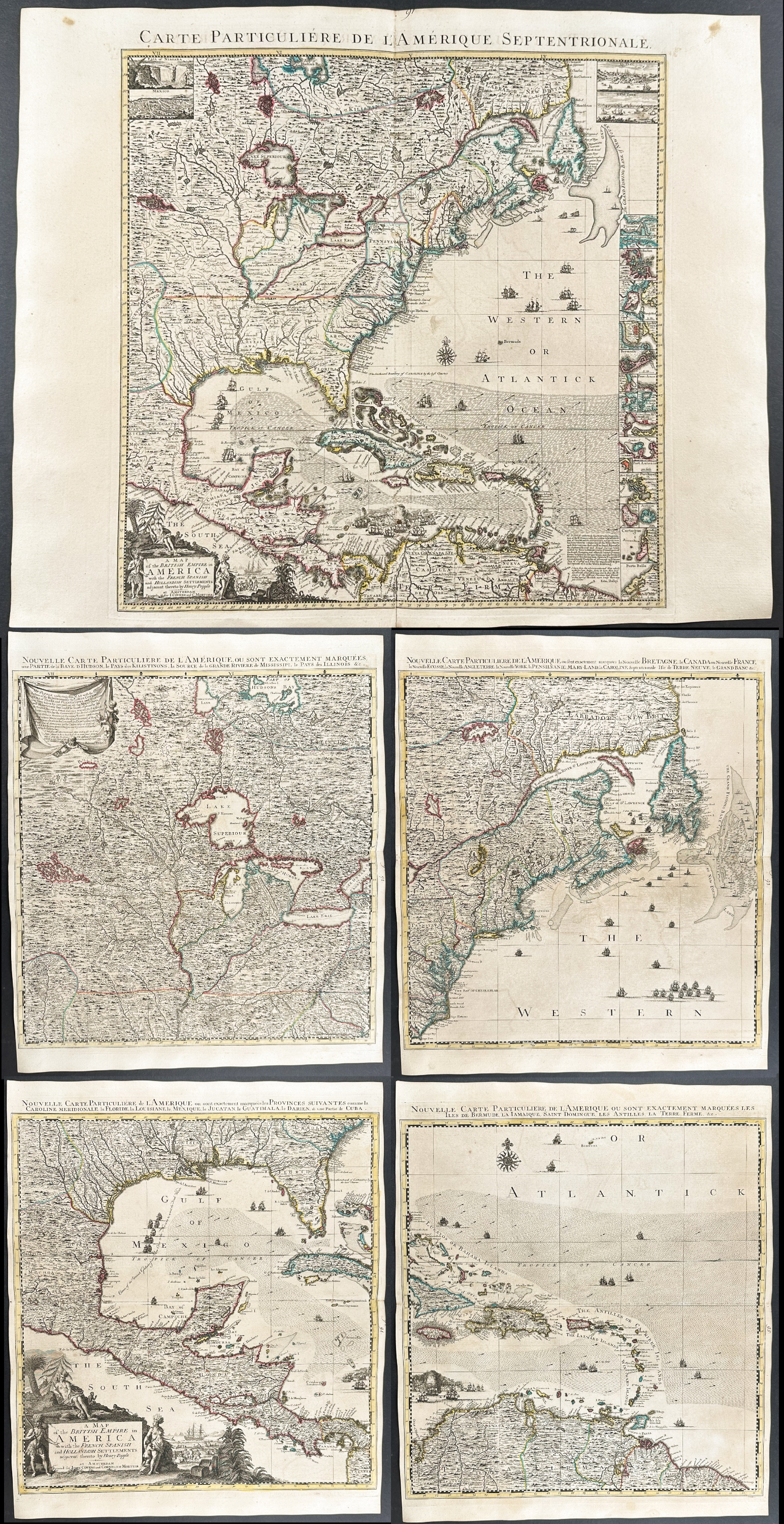De L'Isle - 5 Maps Creating Popple's Wall Map of America