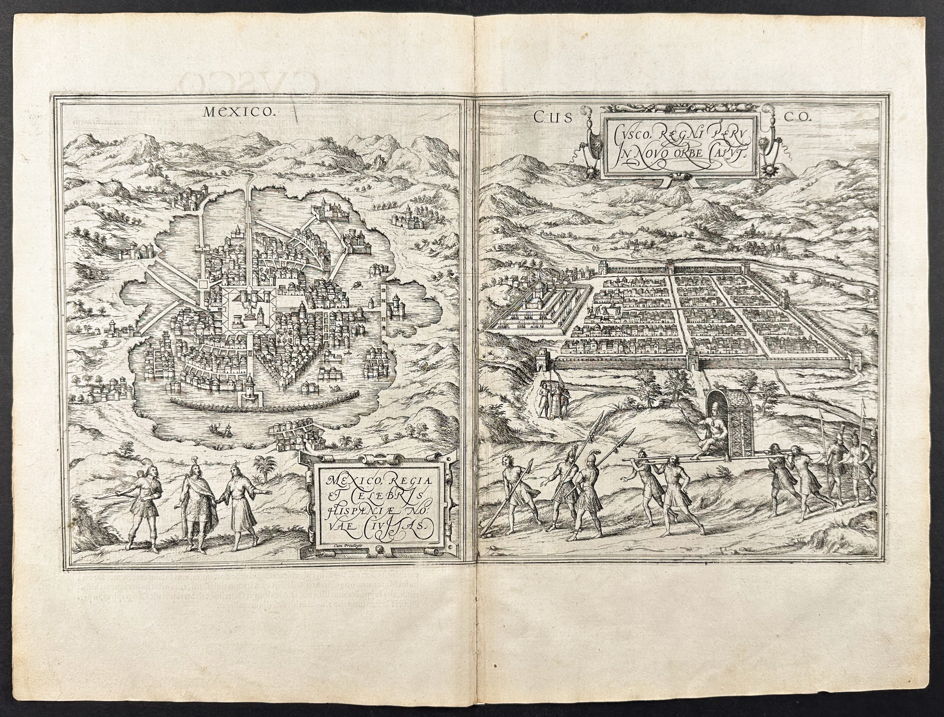 Braun & Hogenberg, pub. 1575 - View of Cusco, Peru and Mexico