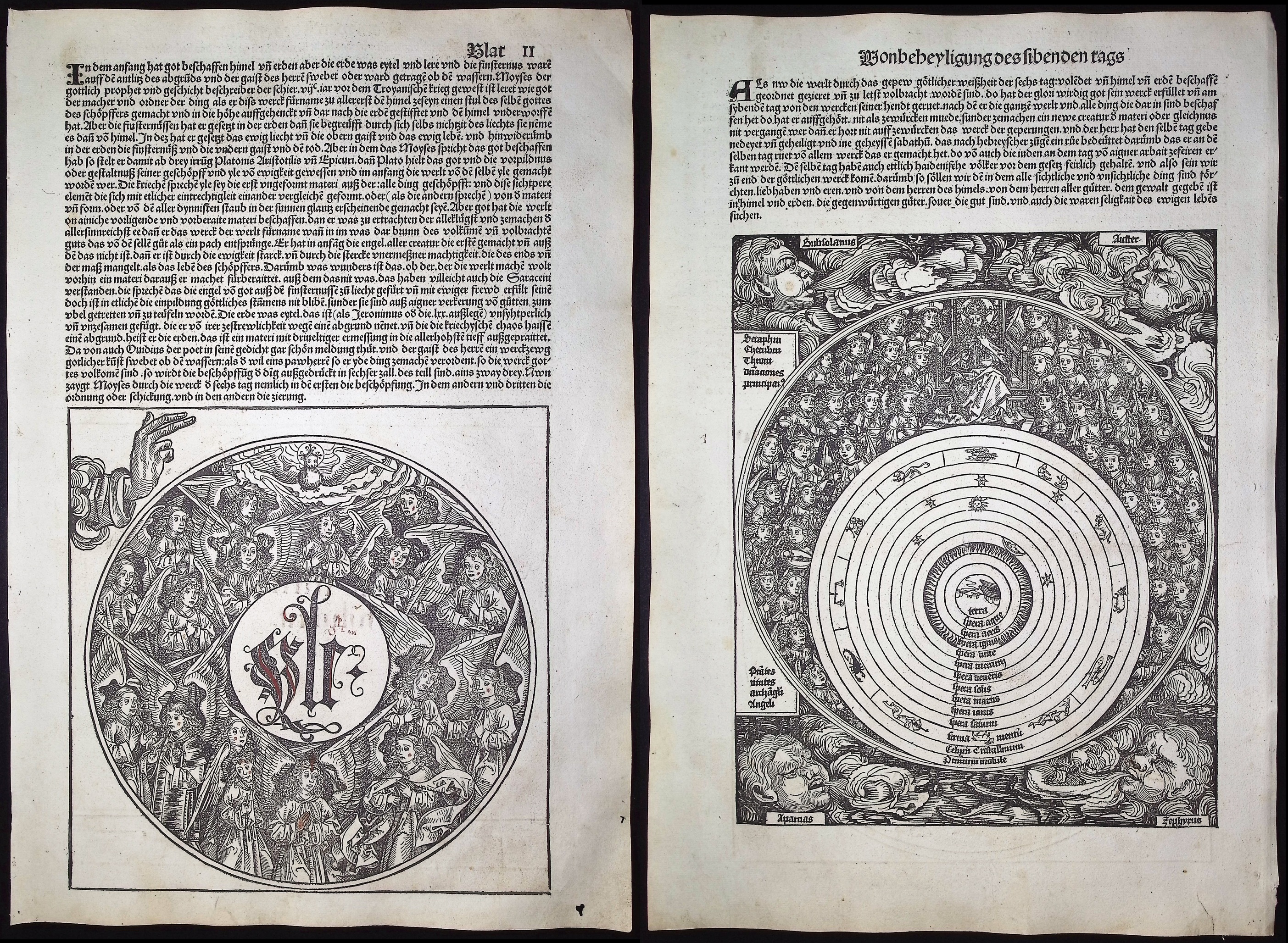 Schedel, pub. 1493 - God Creating the Universe on 4 Pages