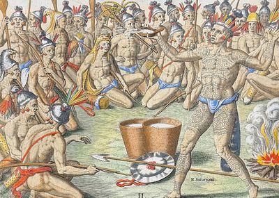 De Bry - Florida - Ceremonies performed by Saturioua before going out to war. This significant 