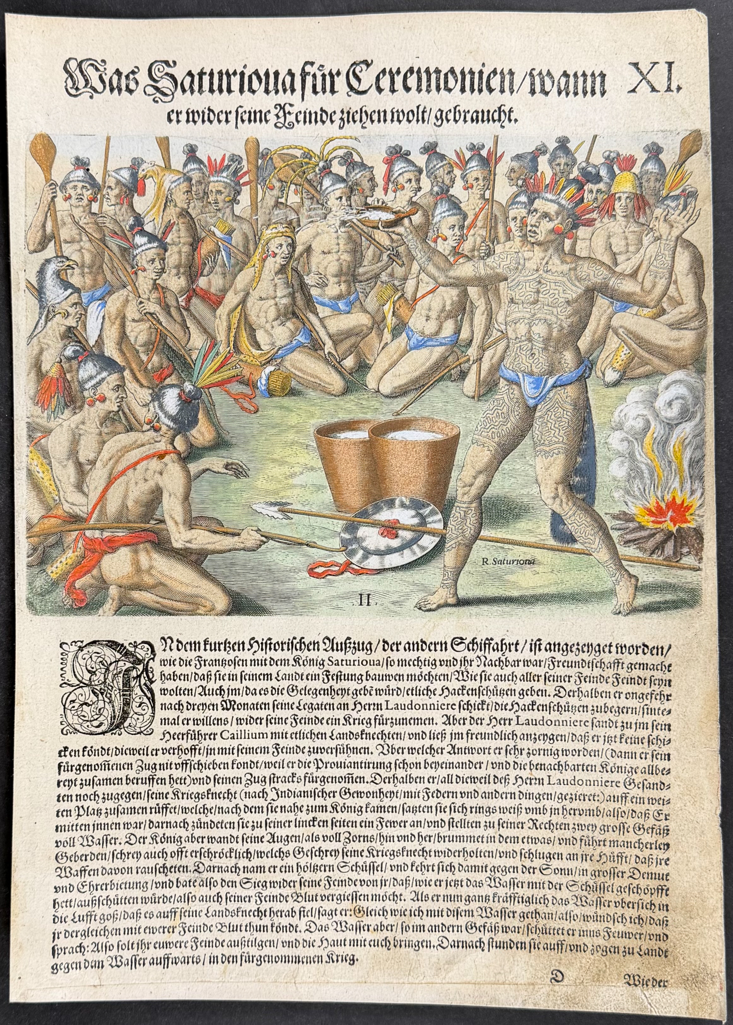De Bry - Florida - Ceremonies performed by Saturioua before going out to war