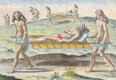 De Bry - Florida - Manner in which their hermaphrodites are employed (Stretchers). This 