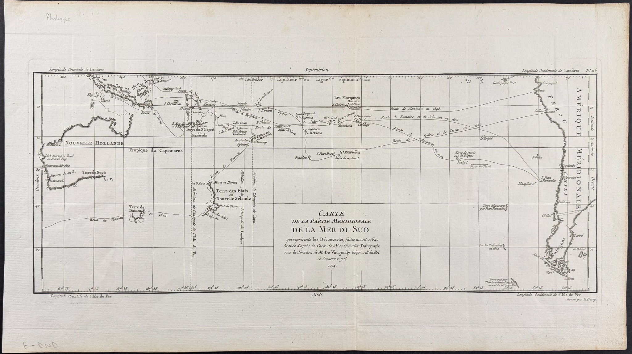 Dalrymple - Chart of the Pacific Ocean from New Holland (Australia), New Zealand, to South America