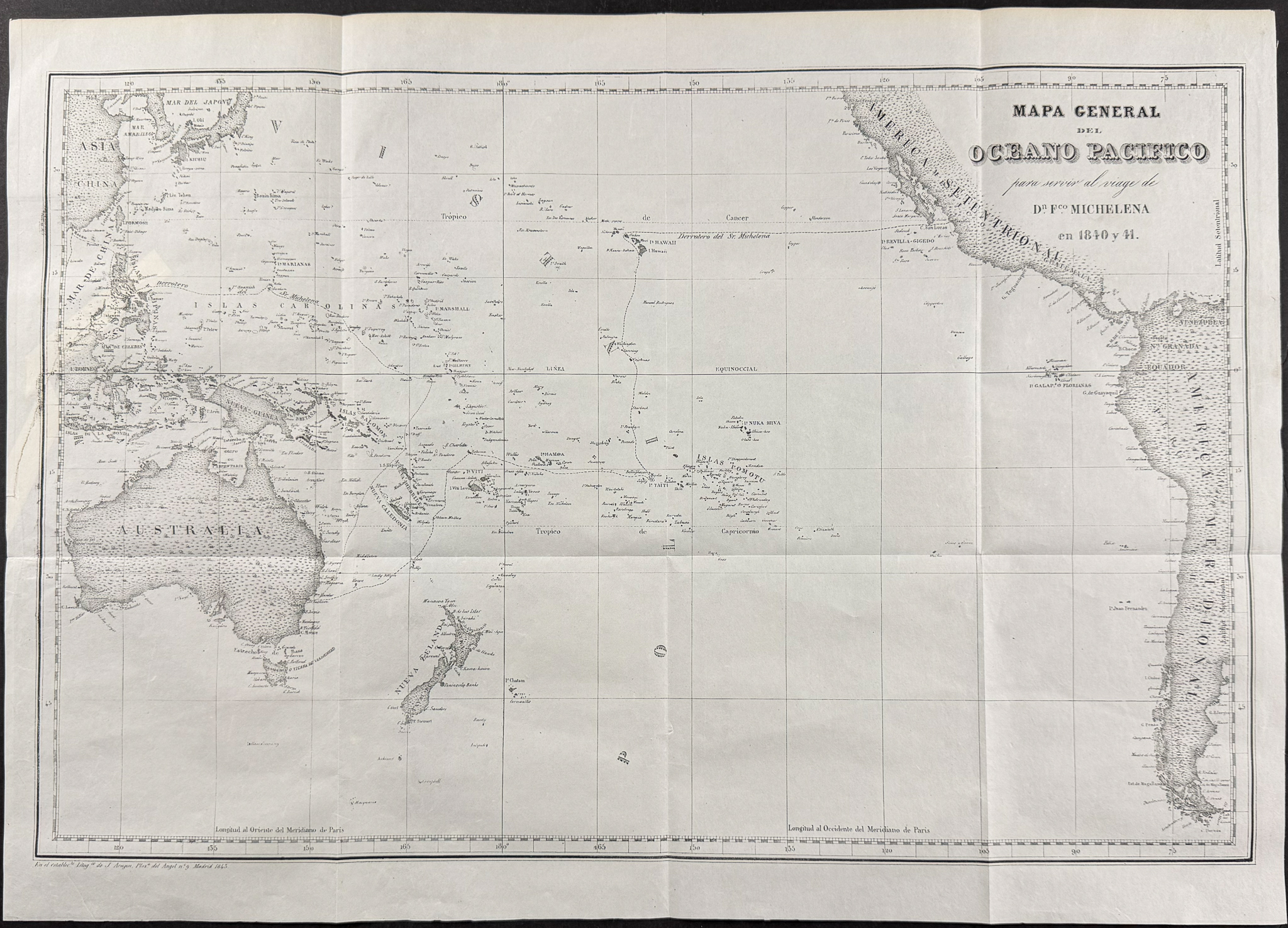 Rojas - Chart of the Pacific Ocean showing Hawaiian or Sandwich Islands, Australia, New Zealand