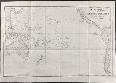 Rojas - Chart of the Pacific Ocean showing Hawaiian or Sandwich Islands, Australia, New Zealand. 