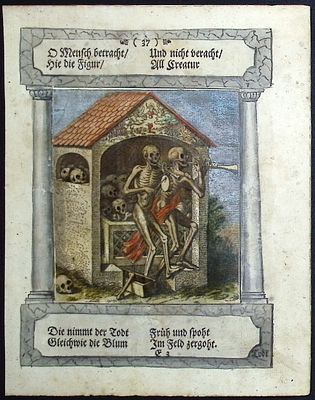 Merian - Dance of Death. 37. This rare and early engraving is from Matthaus Merian's 
