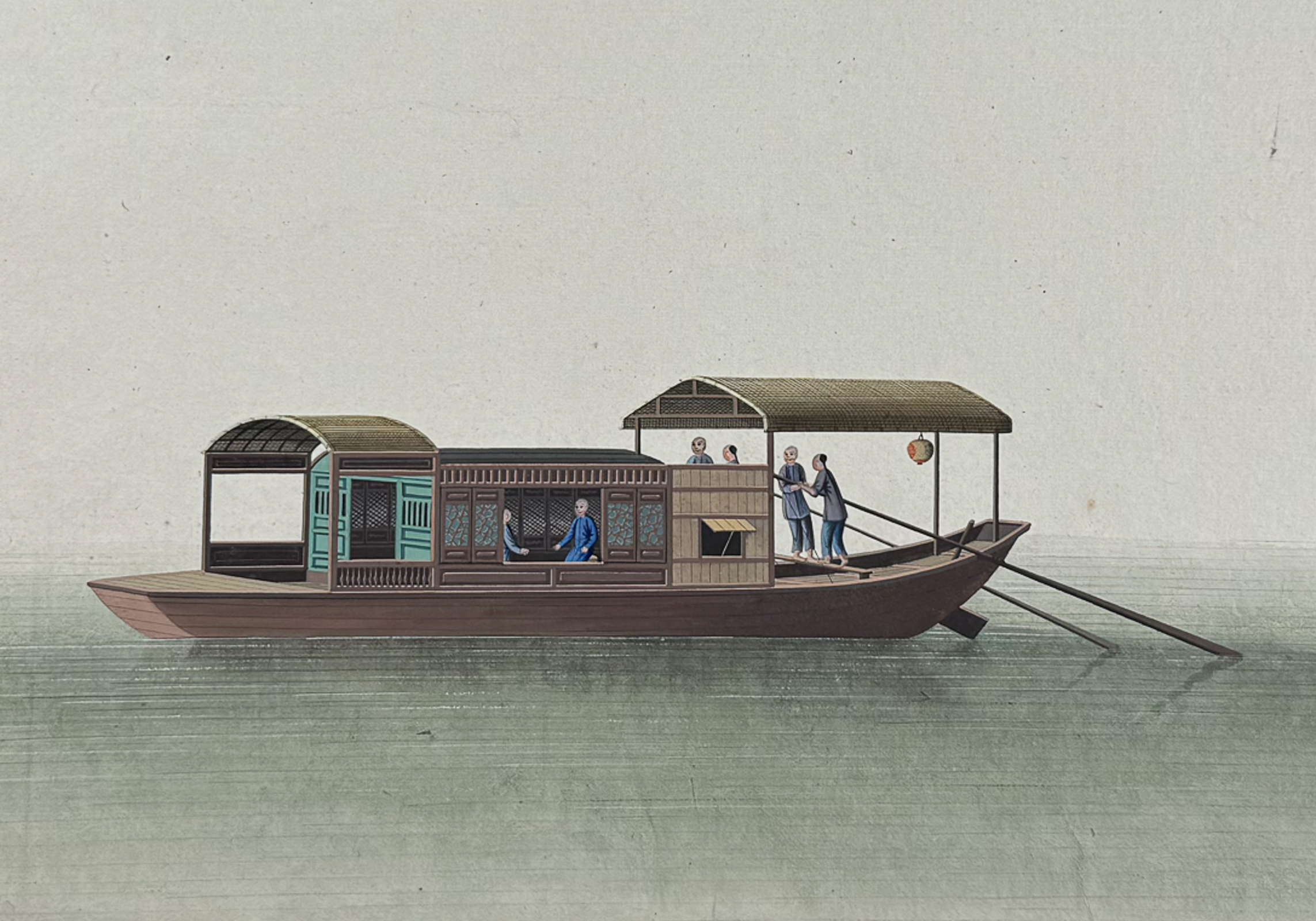 Pair of Original Watercolors of Chinese Boats or Junks