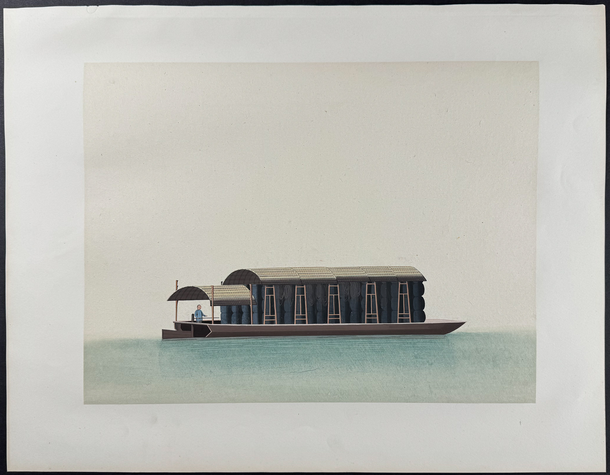 Pair of Original Watercolors of Chinese Boats or Junks