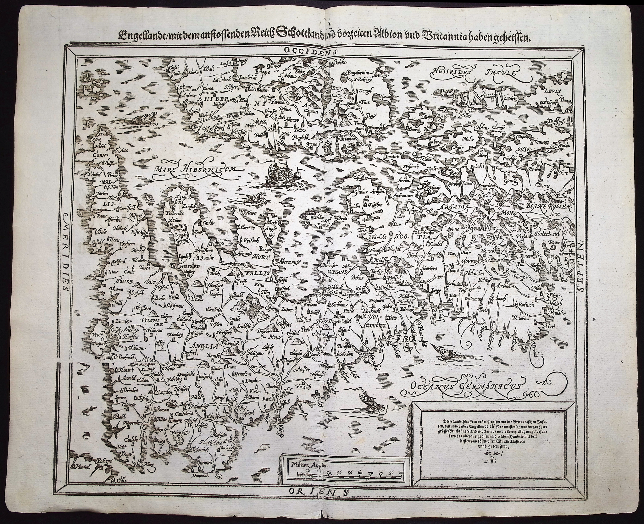 Munster, pub. 1592 - Map of England (part of Scotland & Ireland)
