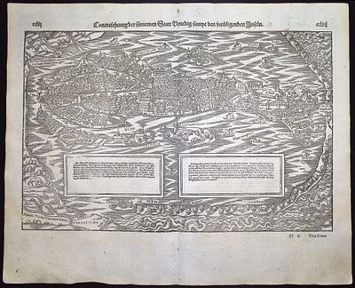 Munster, pub. 1592 - View of Venice, Italy. This very old woodcut is from Sebastian Munster's 