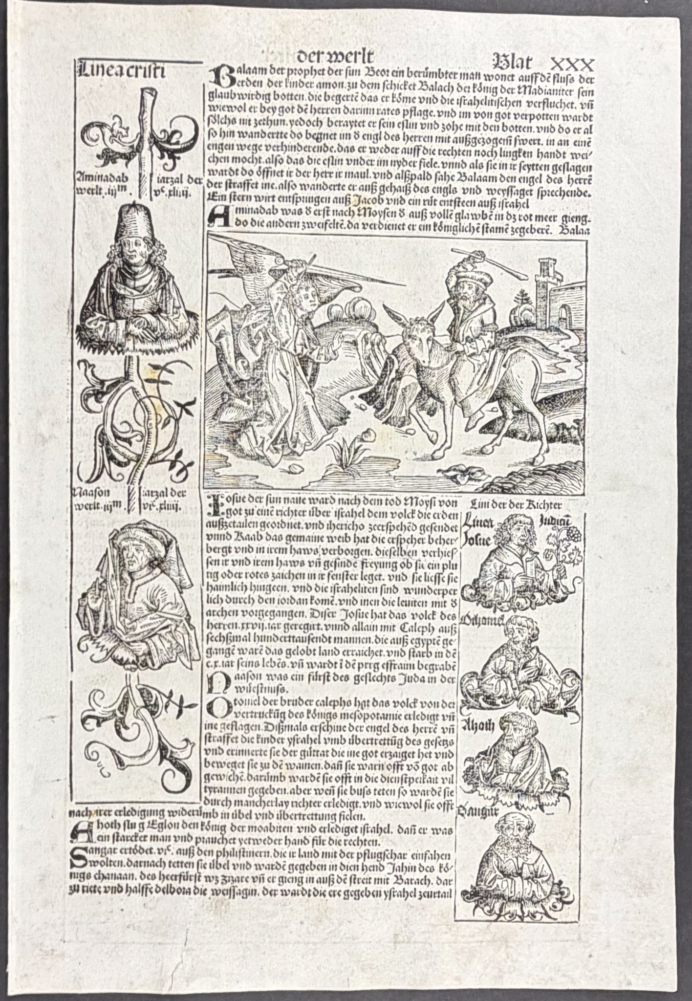 Schedel, pub. 1493 - Moses Parts the Red Sea & Receives the Ten Commandments / Verso: Balaam & the Ass