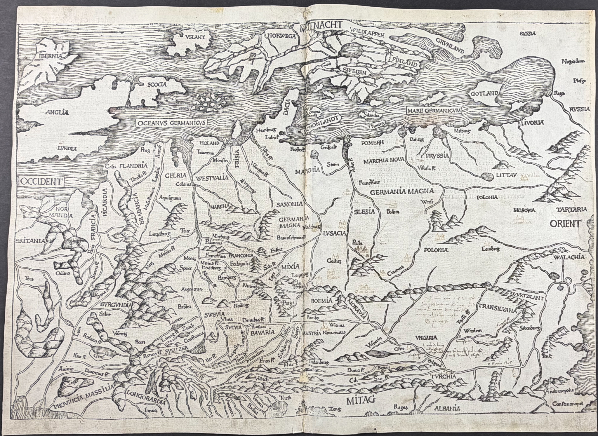 Schedel, pub. 1493 - First Modern Map of Northern & Central Europe (Germania Magna)
