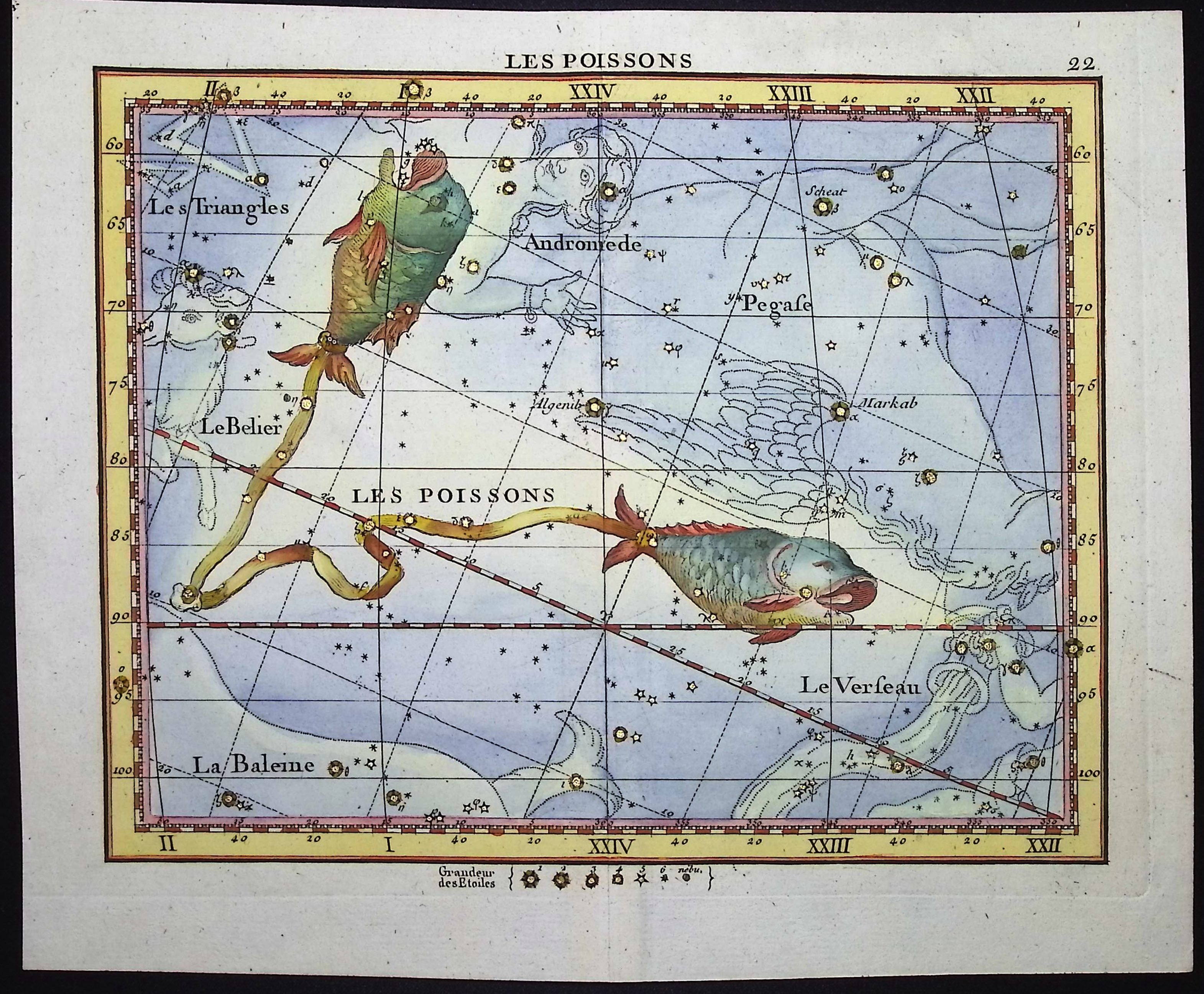Flamsteed - Constellation or Celestial Chart of Pisces (Fish)