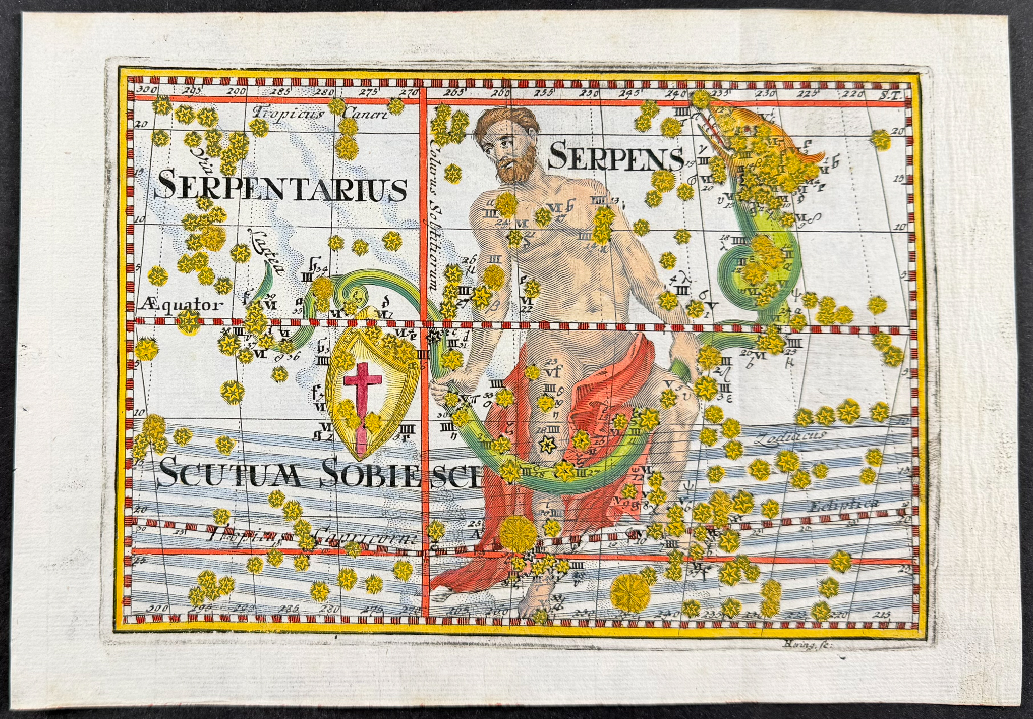 Thomas - Constellation or Celestial Chart of Serpentarius, Serpens, Scutum Sobiesci