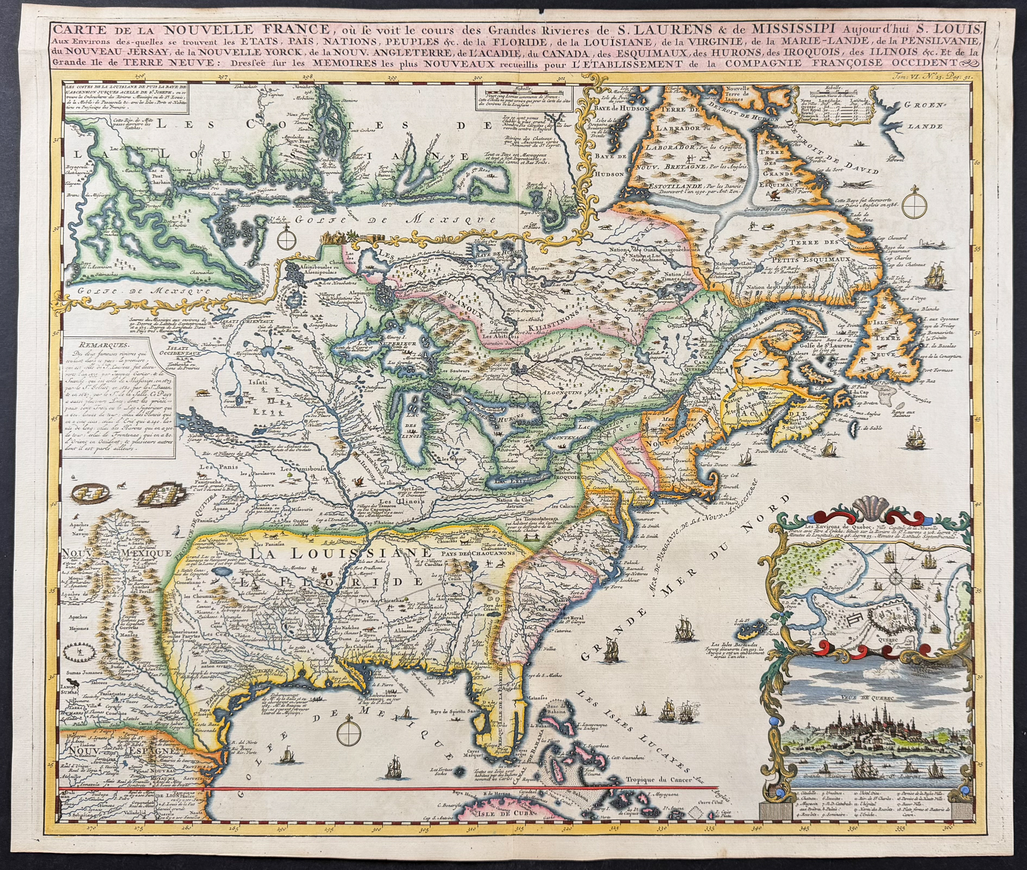 Chatelain - Map of America with Louisiana, Mexico, Florida, Great Lakes, Mississippi River, Virginia, New England, New Spain, part of Canada
