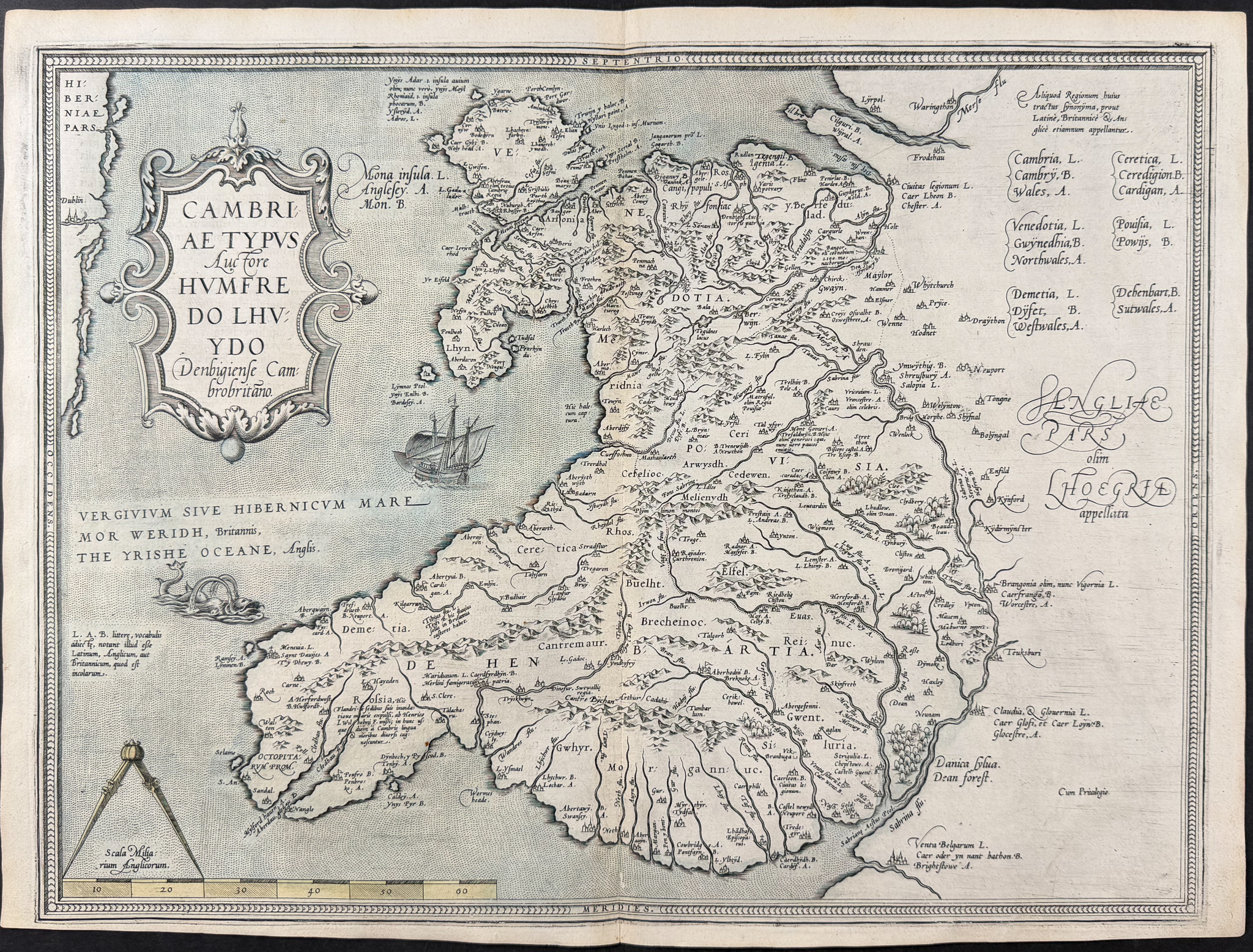 Ortelius, pub. 1575 - Map of Wales