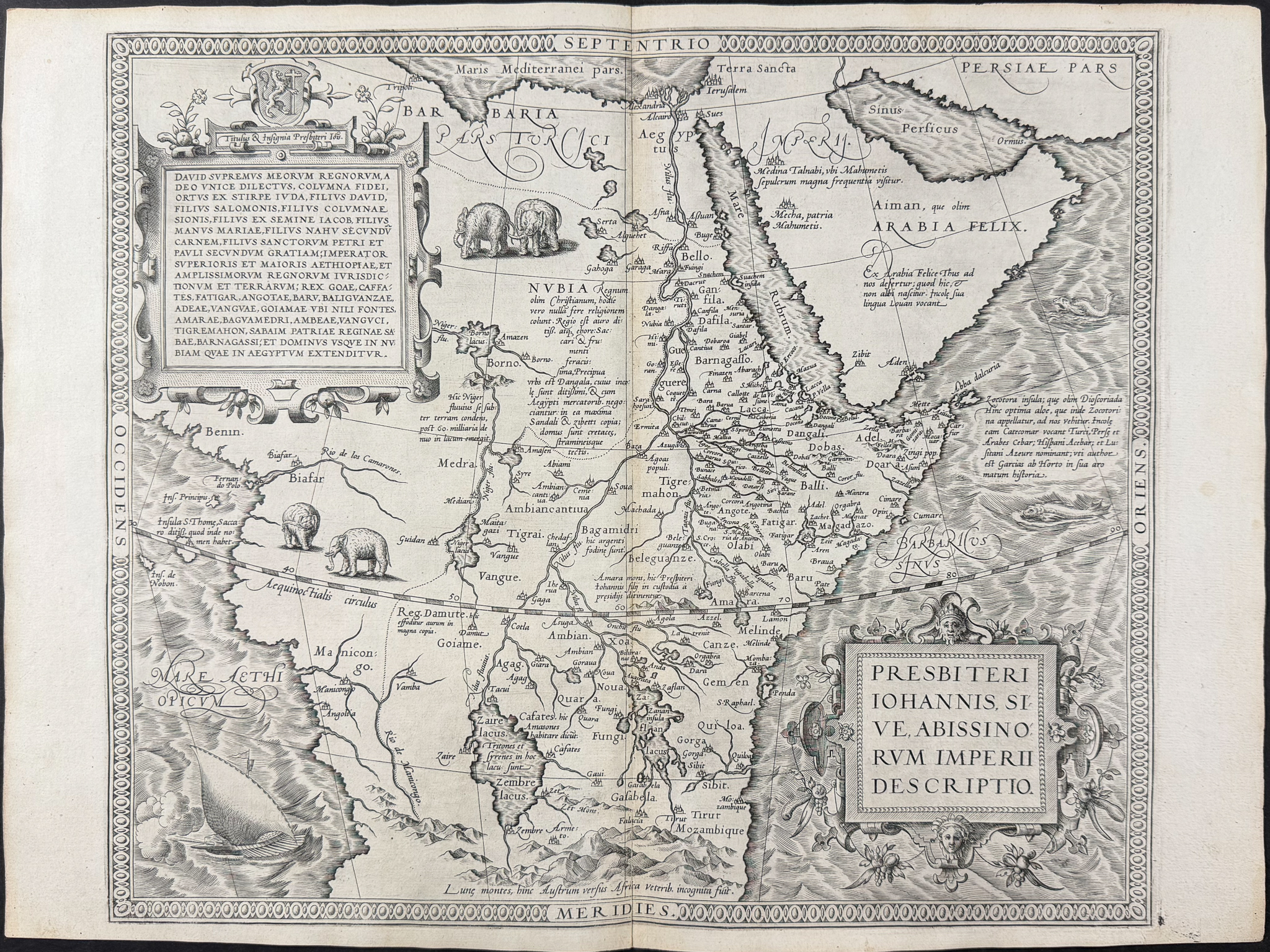 Ortelius, pub. 1575 - Map of Abyssinia or Ethiopia or Northern Africa [Kingdom of Prester John (Mythical African King)]