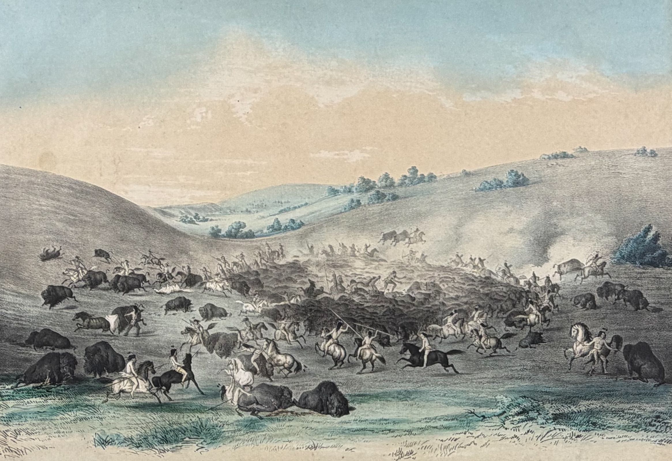 Catlin for Currier & Ives - The Buffalo Hunt, Surrounded by the Herd