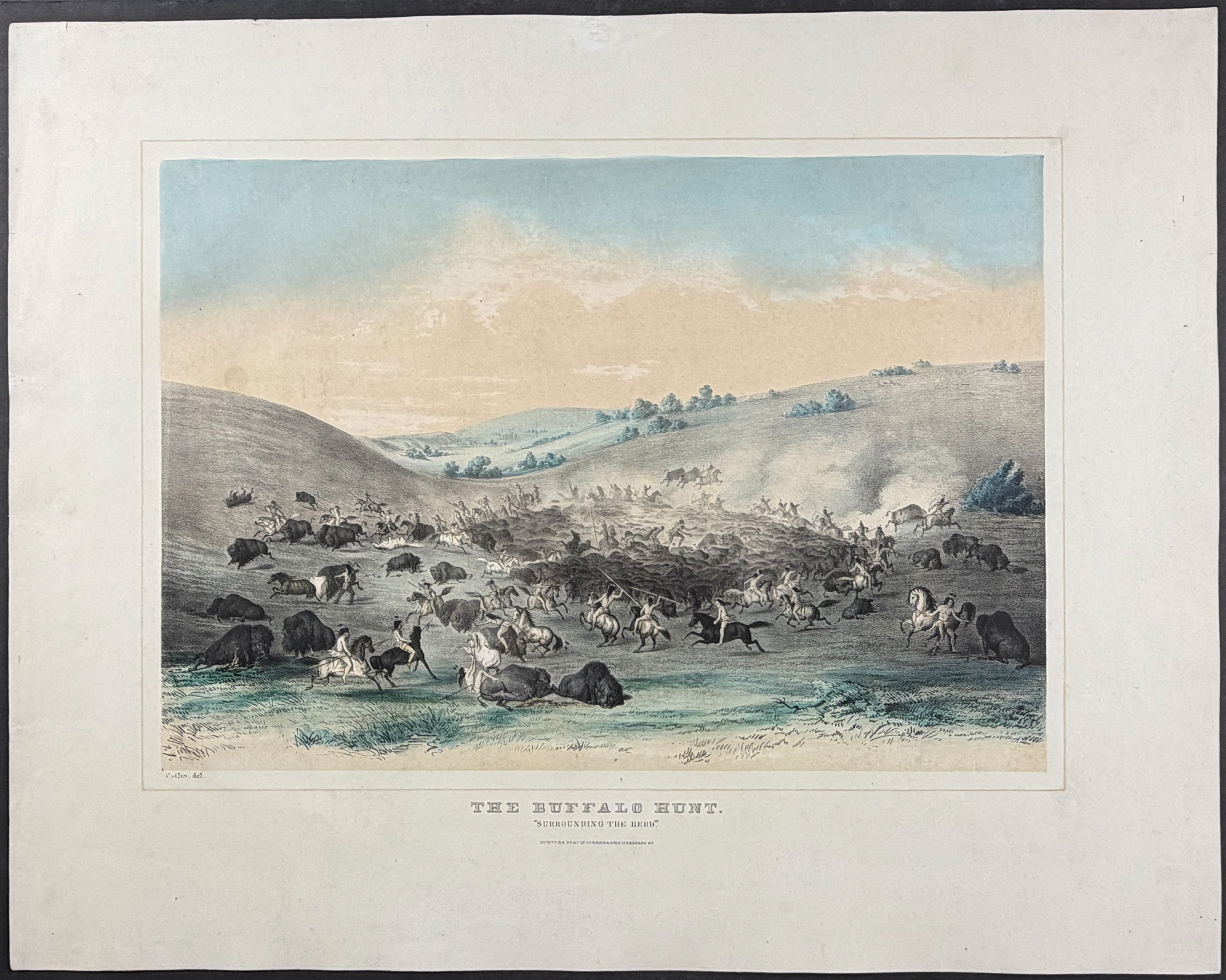 Catlin for Currier & Ives - The Buffalo Hunt, Surrounded by the Herd