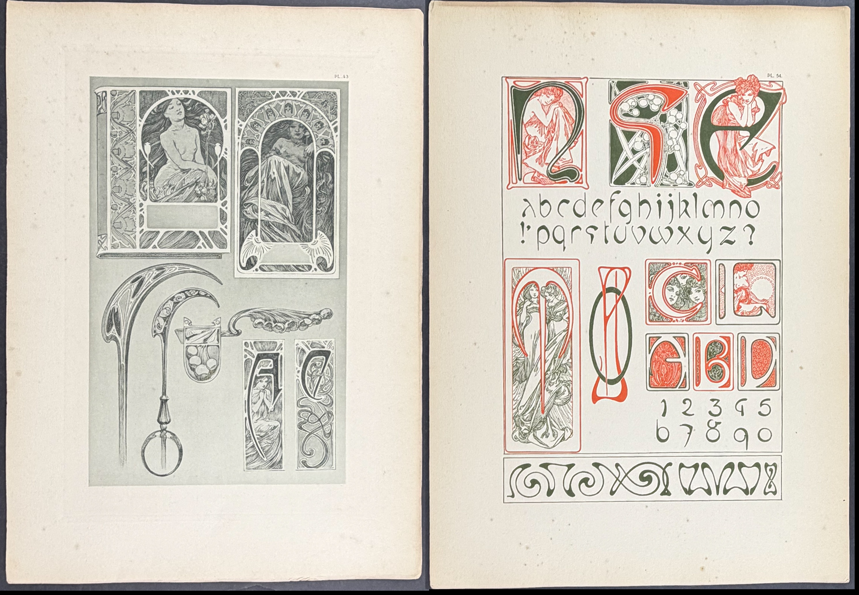Mucha, Folio - Pair of Design Lithographs