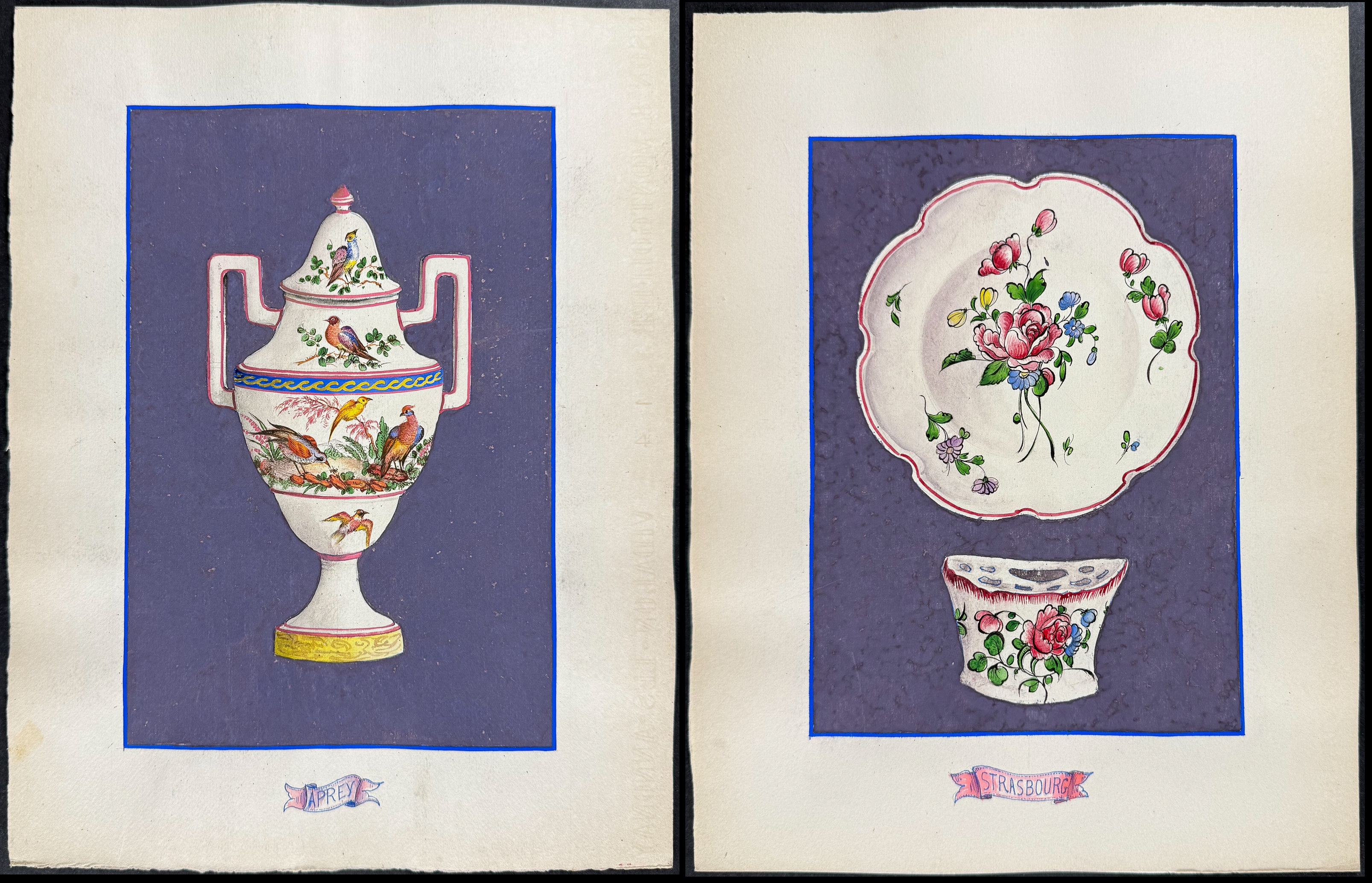 4 Original Watercolor of French Porcelain Home Designs