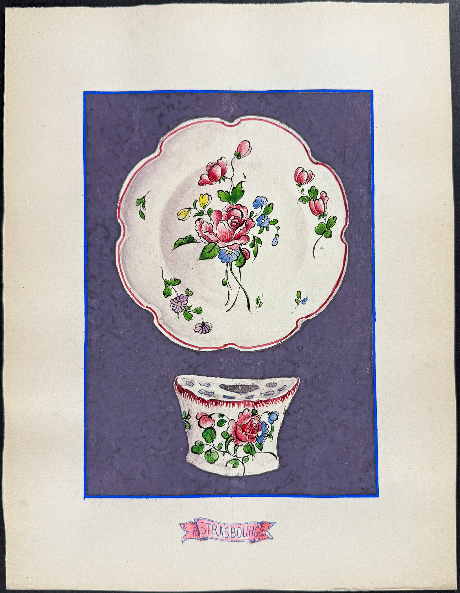 4 Original Watercolor of French Porcelain Home Designs
