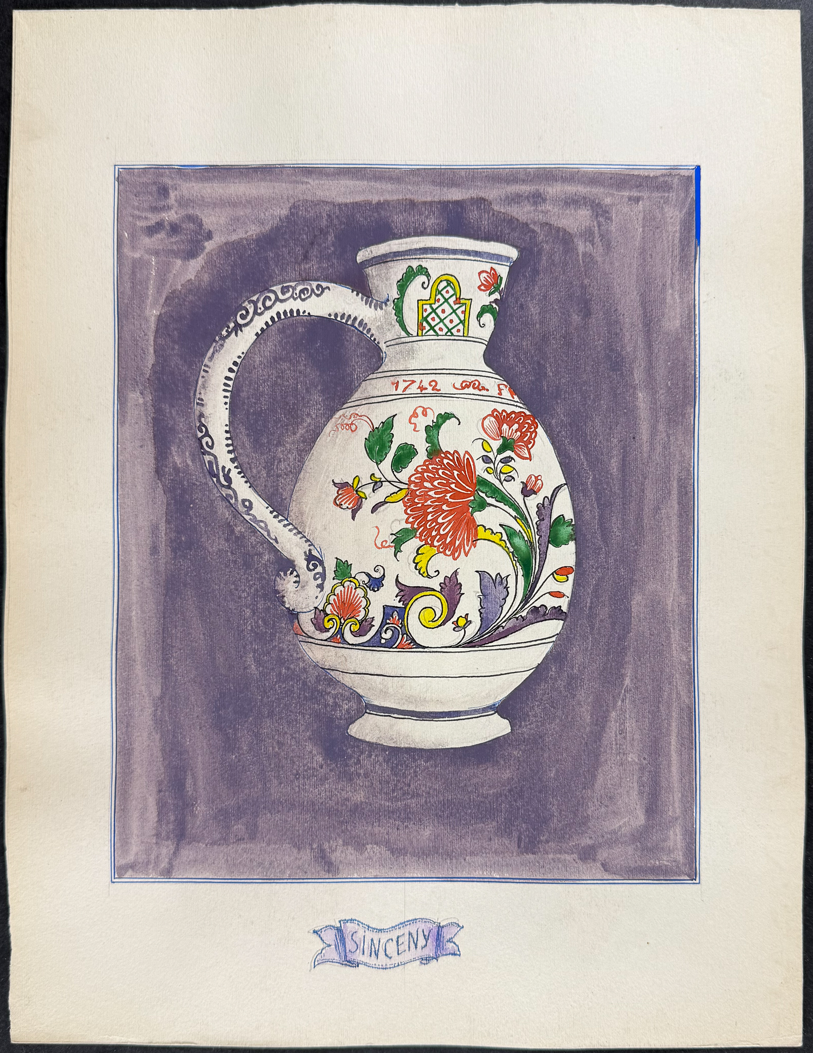 4 Original Watercolor of French Porcelain Home Designs