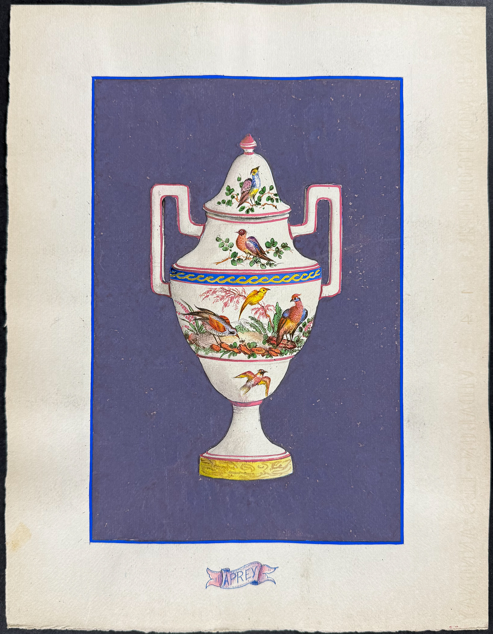 4 Original Watercolor of French Porcelain Home Designs