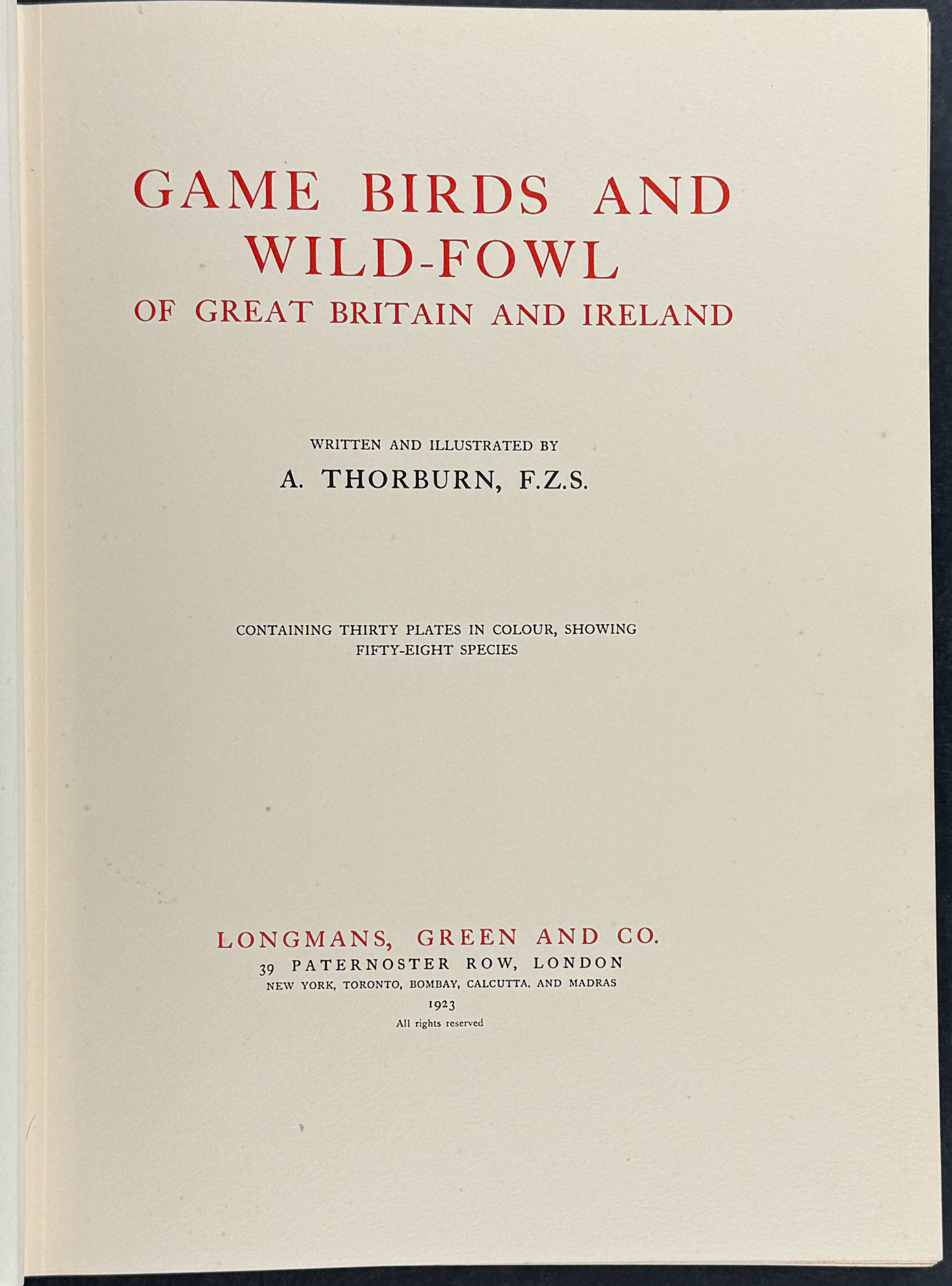 Thorburn's Game Birds and Wild-Fowl of Great Britain and Ireland - Volume with 30 Bird Plates