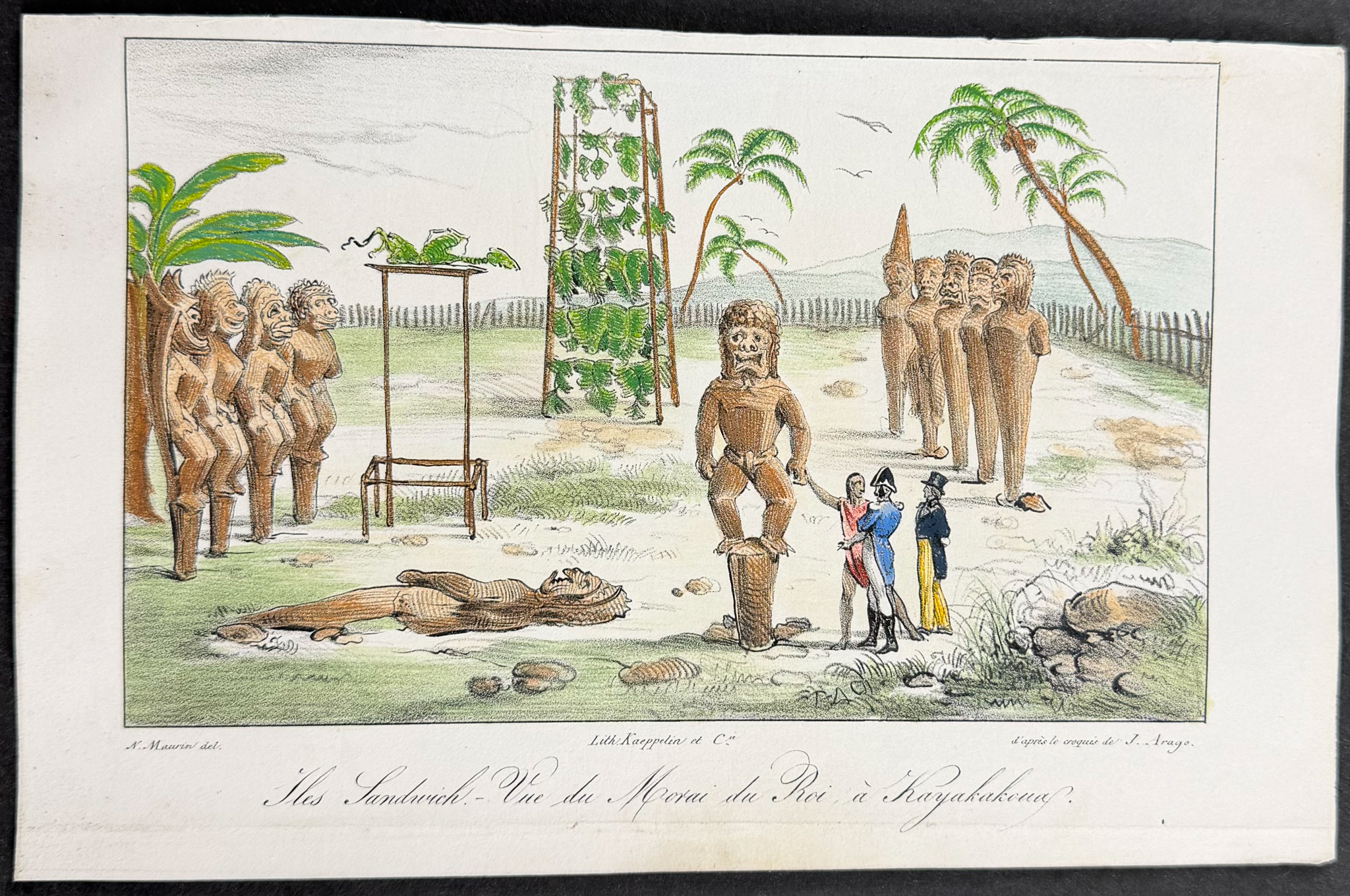 Arago, Hawaii - Sandwich Islands, View of the King's Morai at Kayakakoua [Iles Sandwich - Vue du Morai du Roi a Kayakakoua]