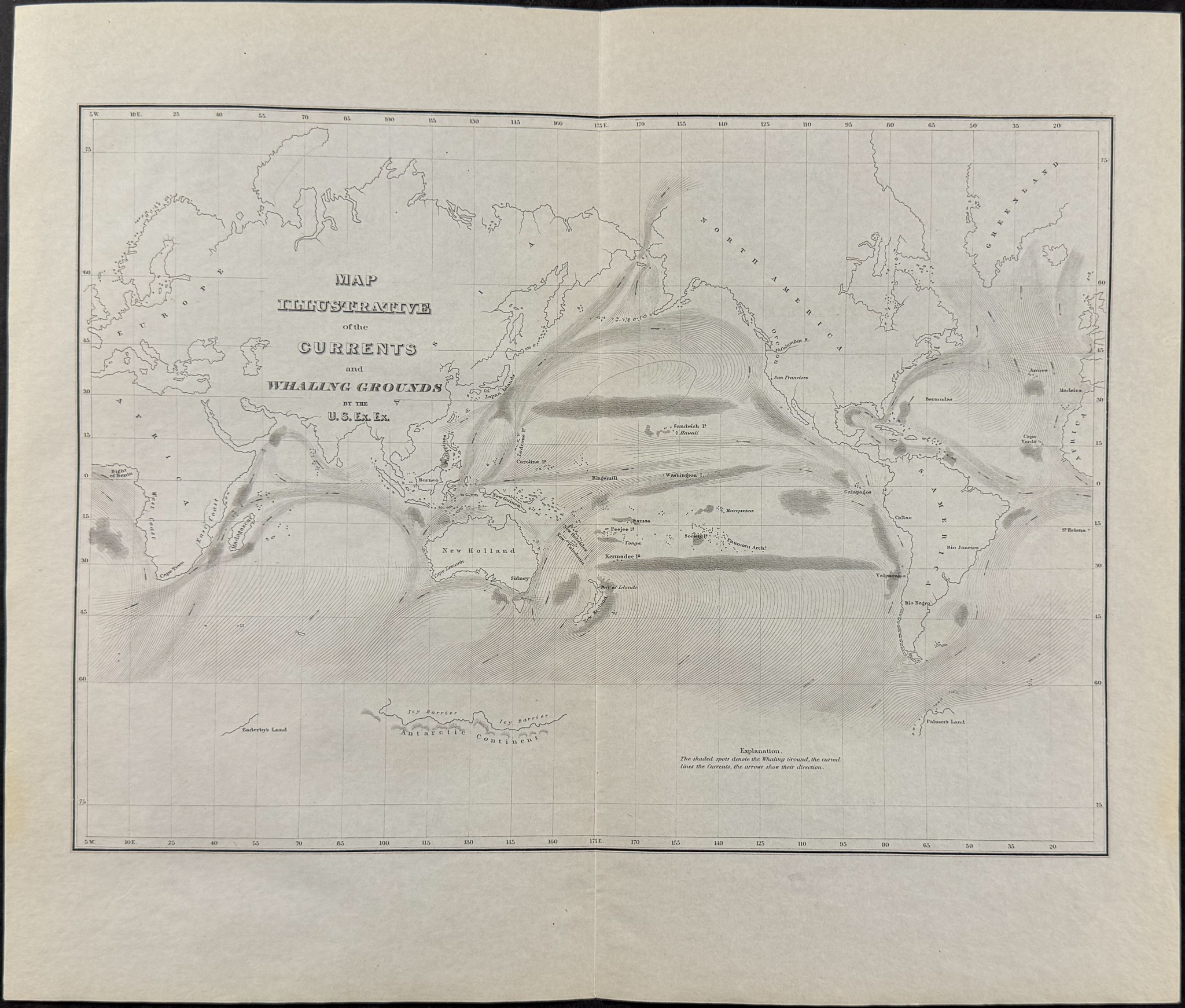 Wilkes - Map Illustrative of the Currents and Whaling Grounds (Pacific Ocean)