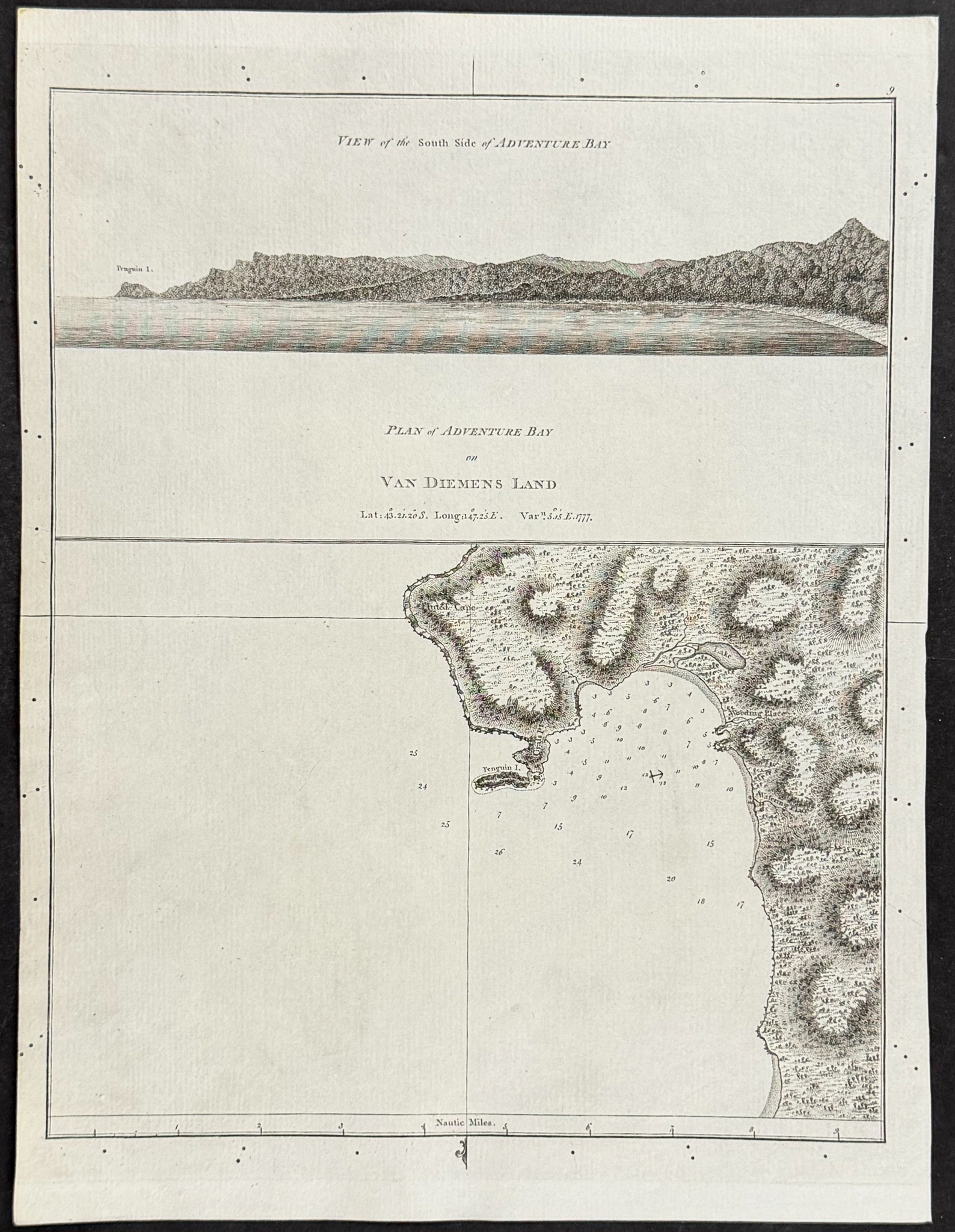 Captain Cook, Australia - View of the South Side of Adventure Bay / Plan of Adventure Bay on Van Diemens Land [New Holland]