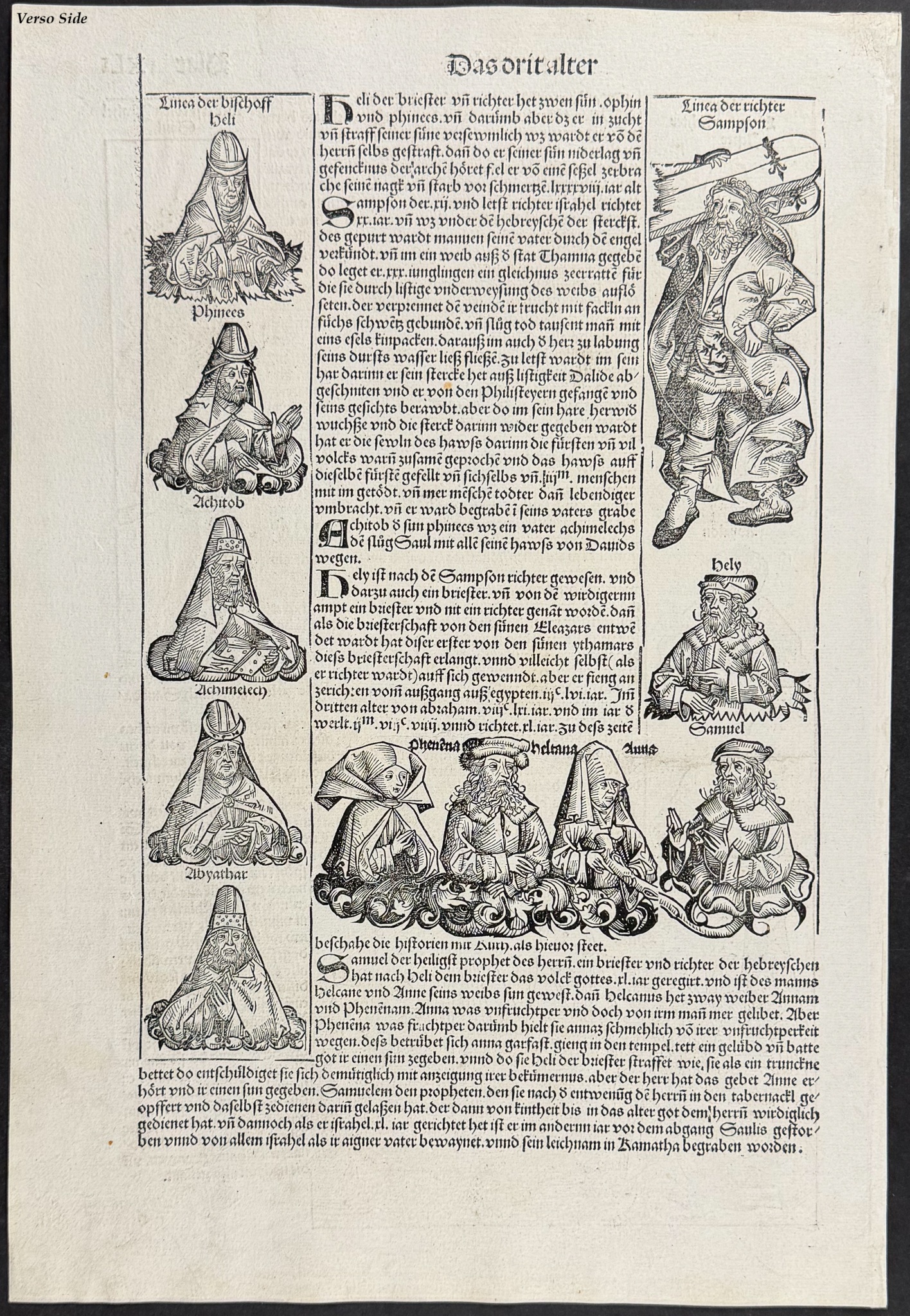 Schedel, pub. 1493 - Depictions of King Saul & Circe & Ulysses / Verso: Religious & Historic Figures